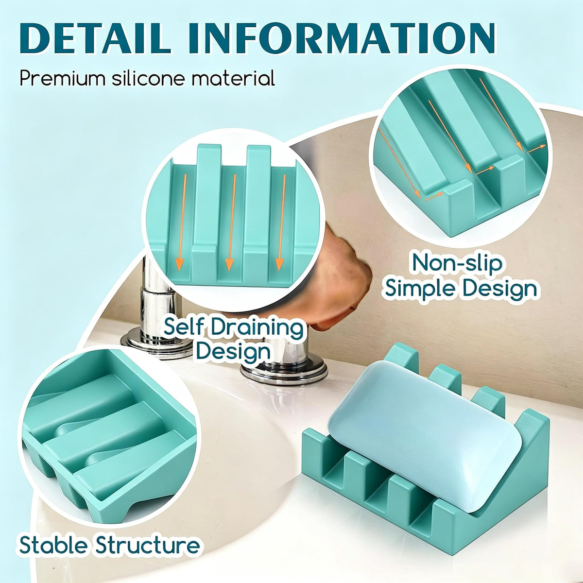 Silicone Soap Dish Self Draining for Shower & Kitchen