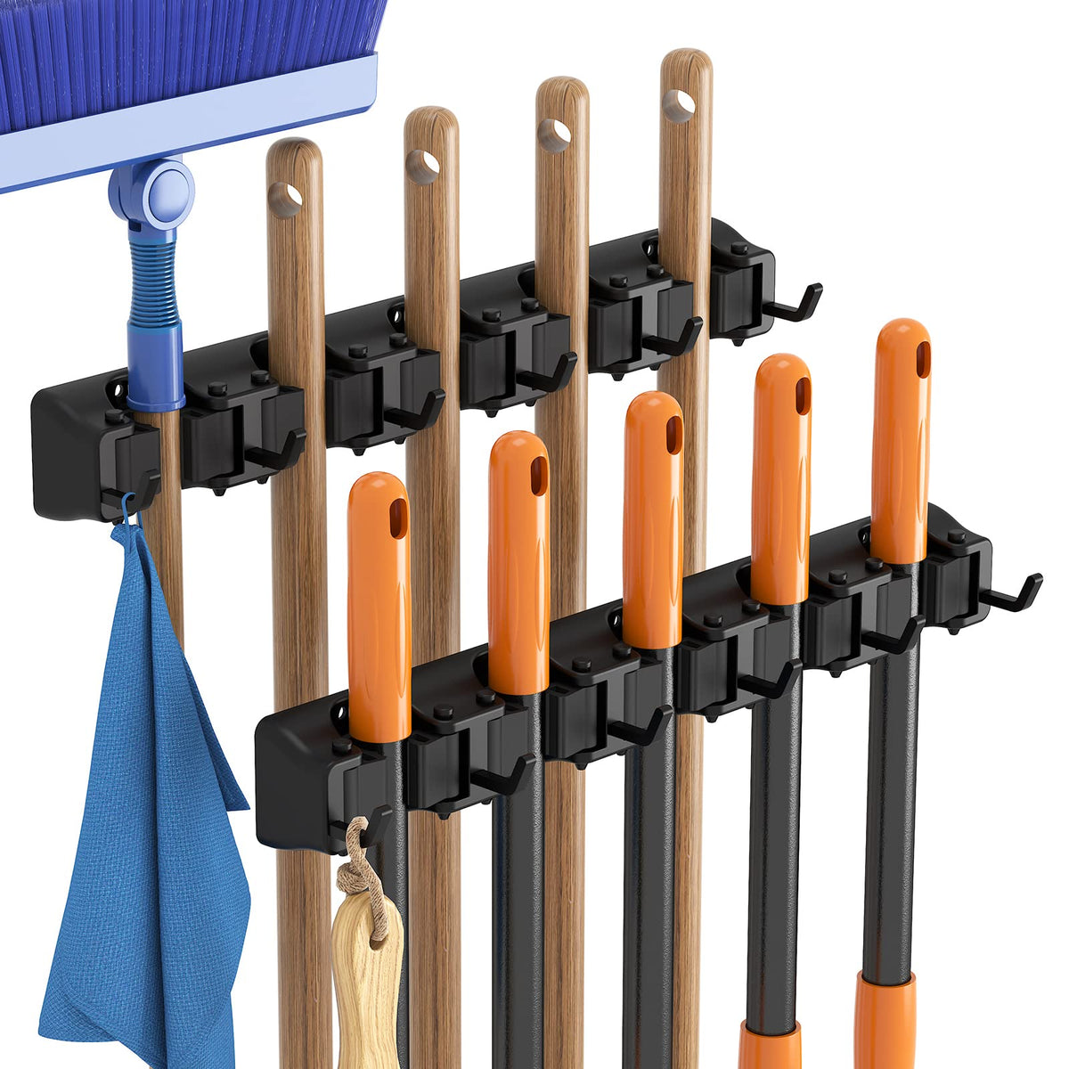 Mop and Broom Holder Organzier Wall Hanging Mount (2 Count)