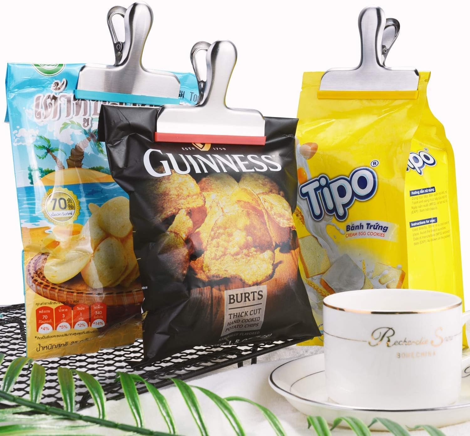 6 Pack Stainless Steel Chip Bag Clips Covered with Silicone (12 Count)