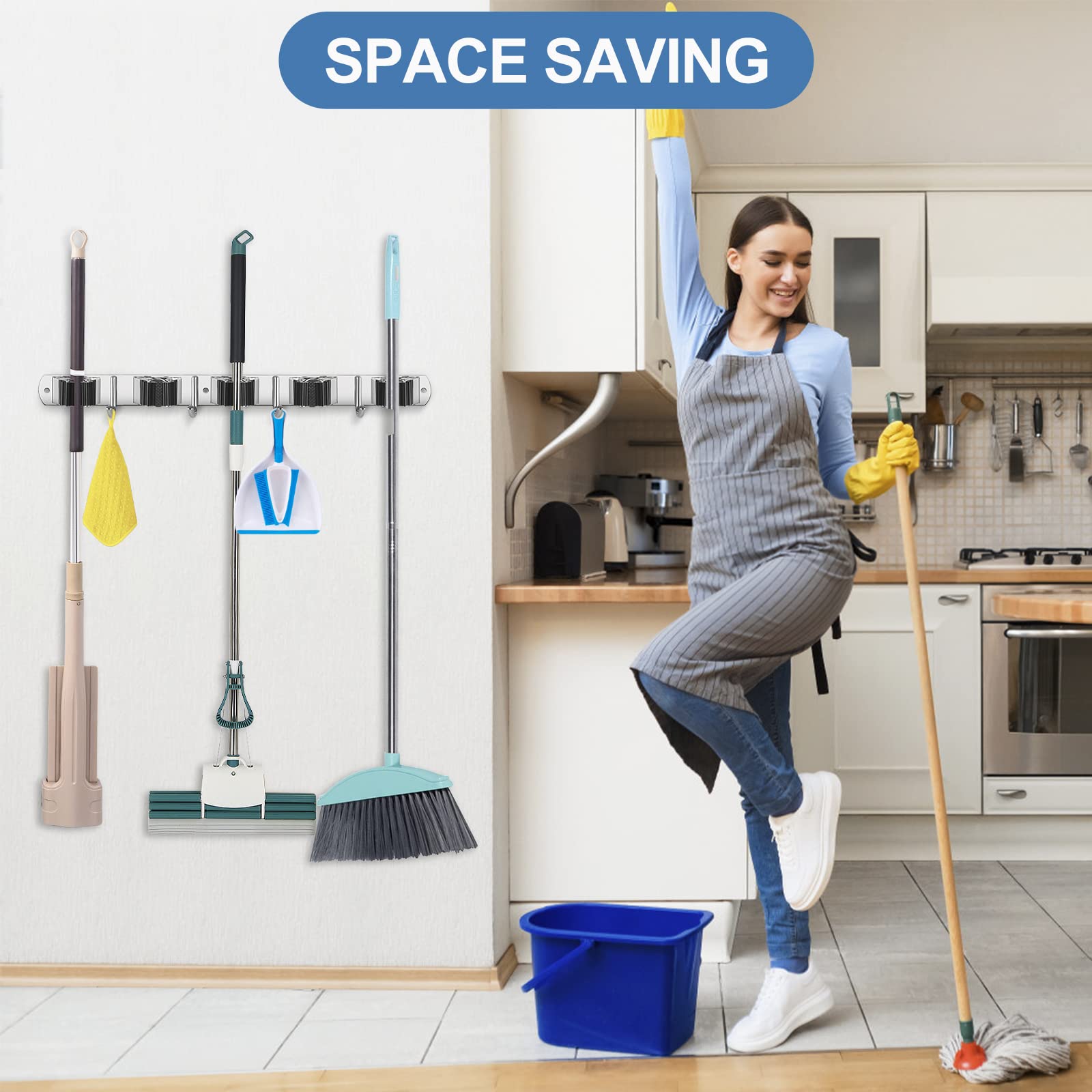 Broom Holder Wall Mount Stainless Steel Mop Organizer