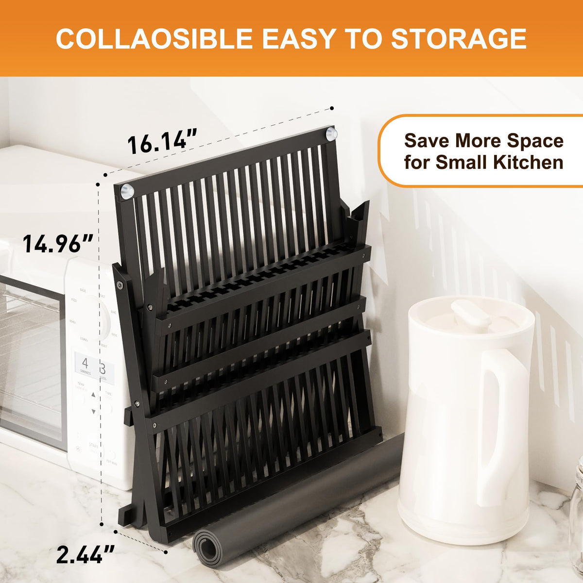 Black Bamboo Dish Drying Rack with Utensil Holder