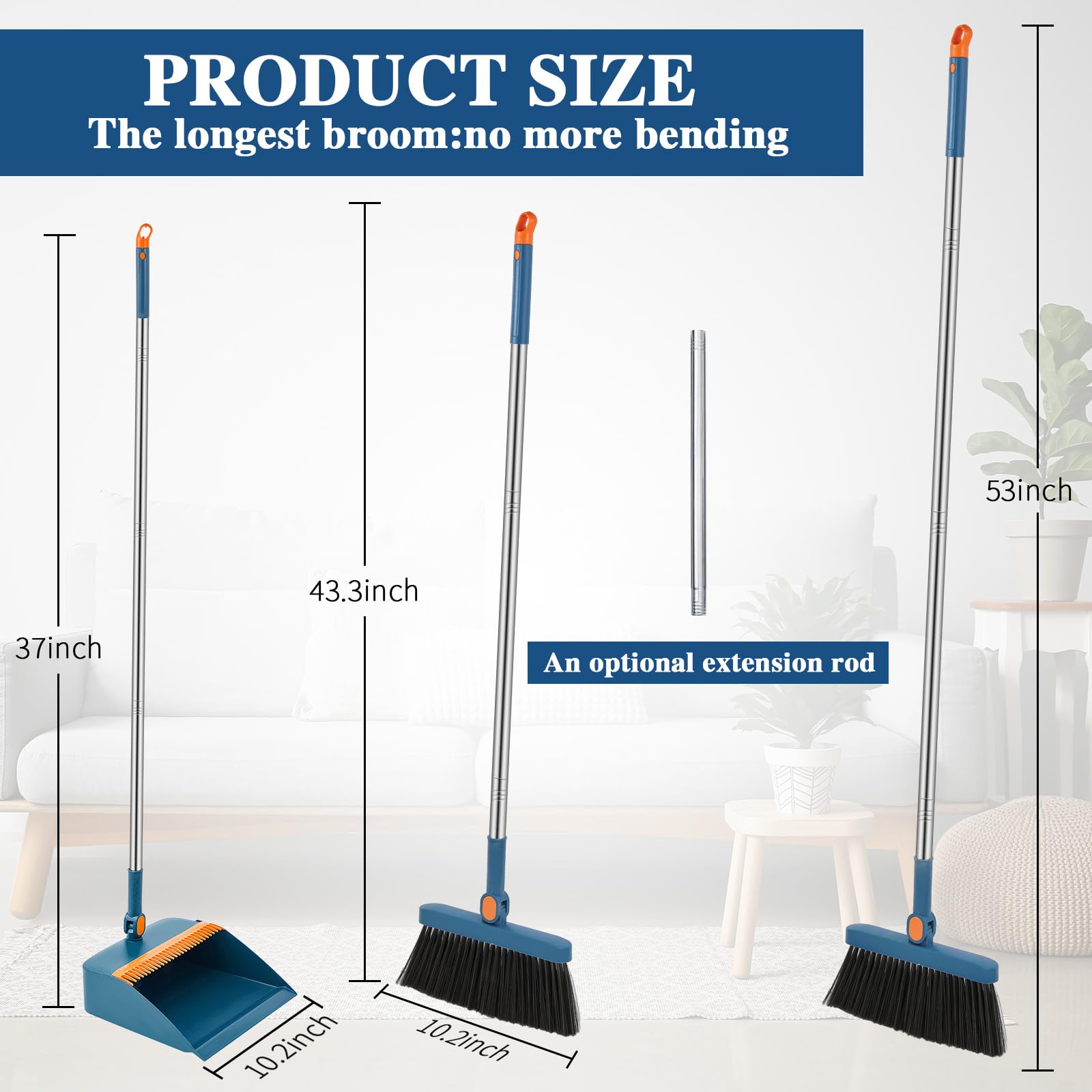 4 Set 8 Pcs Broom and Dustpan Set 47 Inch Long Handle Brooms for Sweeping Indoor Household Dustpans for Indoor Outdoor Kitchen Floor
