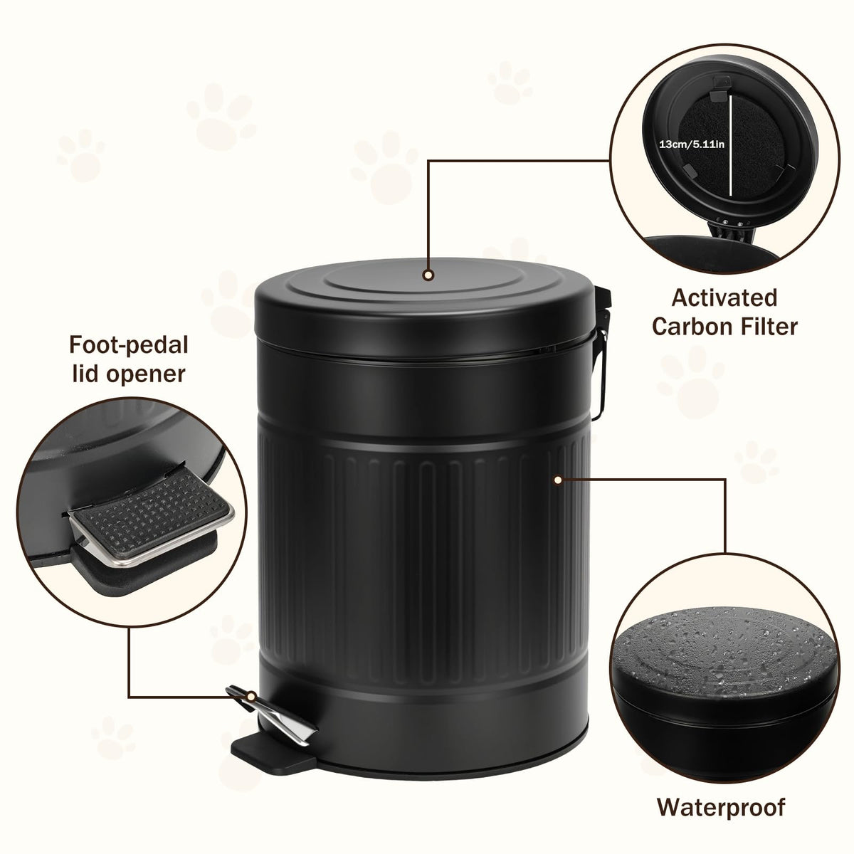 5L 1.3 Gal Dog Poop Trash Can with Lid