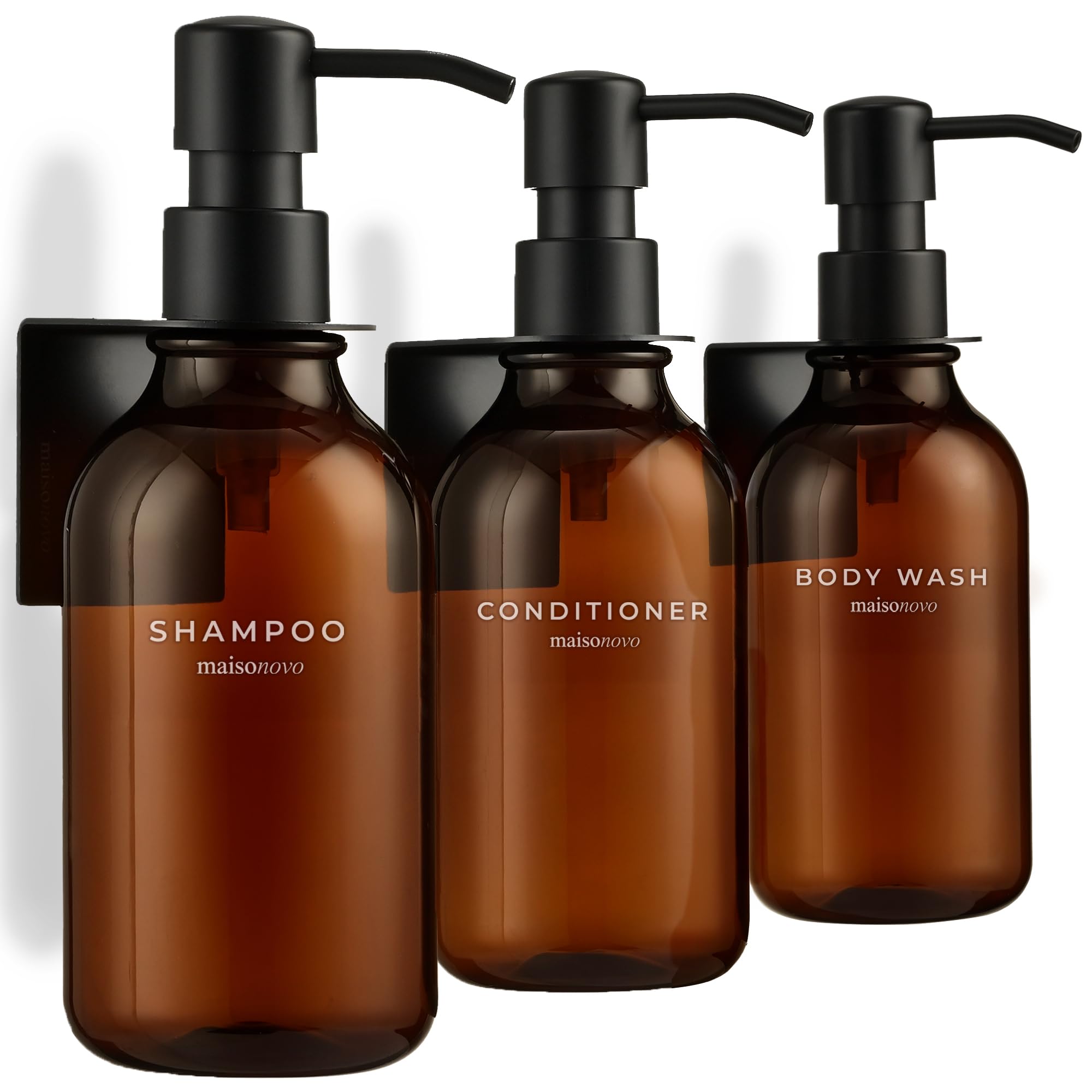 Shampoo and Conditioner Dispenser Wall Mounted Set of 3 Amber Black (3 Count)