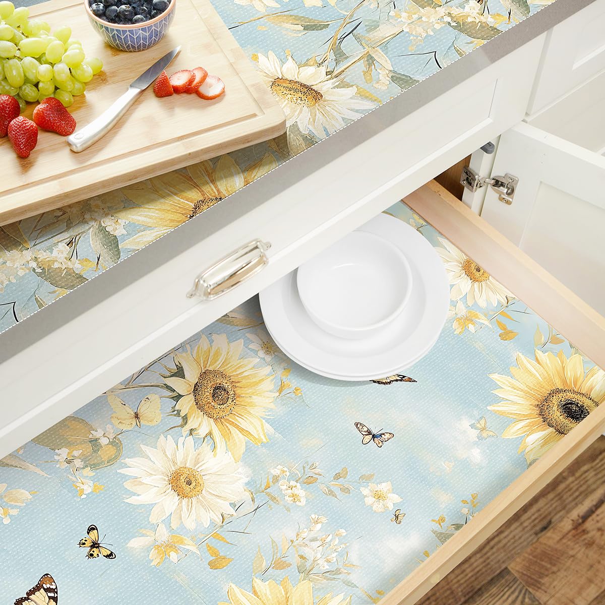 Floral Shelf Liner Non Adhesive Kitchen Drawer Liner 12in x 10ft (14.172 Sq Ft)
