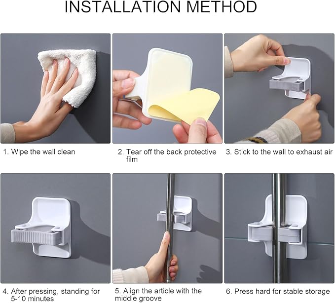 4Pcs Mop and Broom Hanger No Drilling Mops Grippers Wall Mounted Shelf for Brooms Practical Strong Grips Hanger Holder