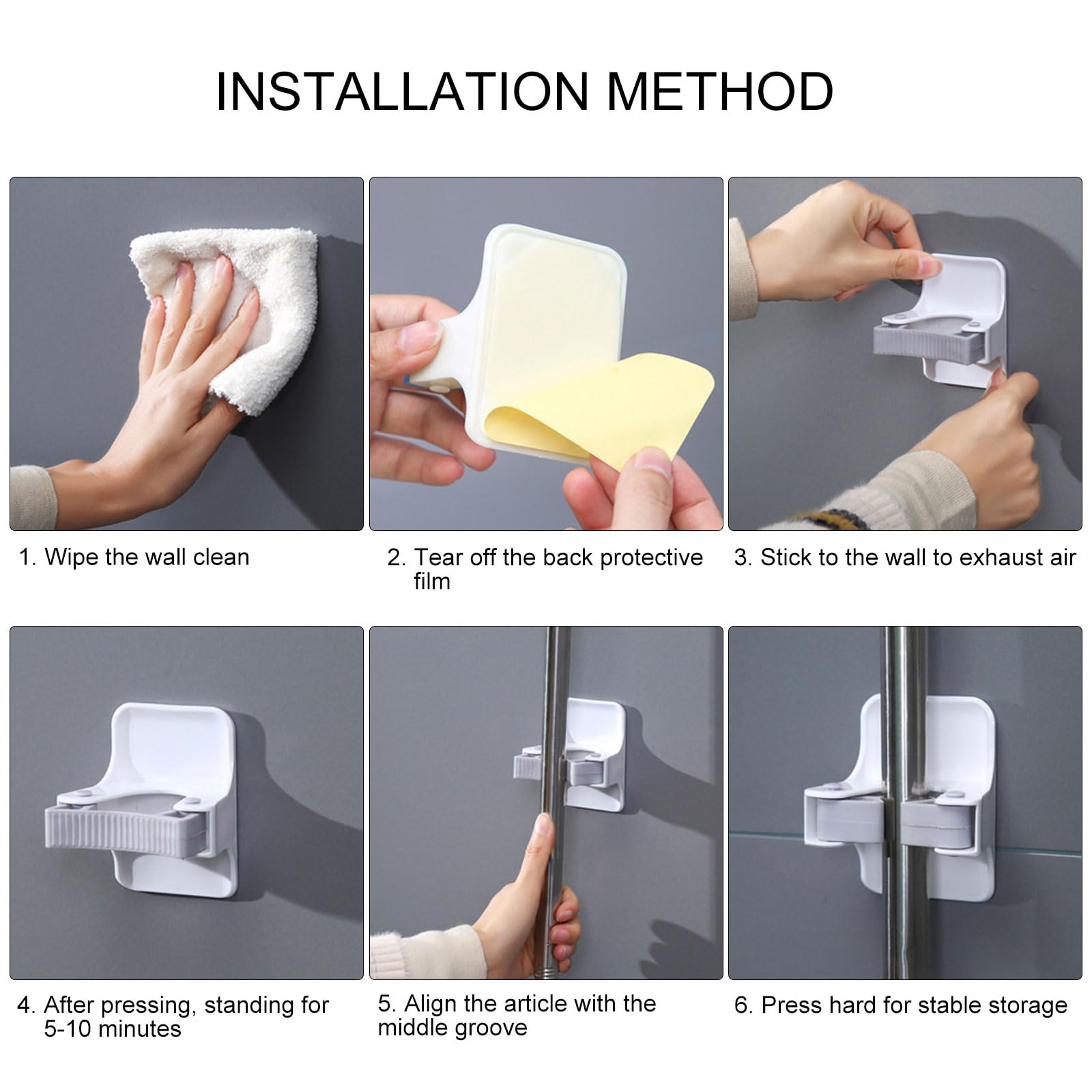 4 Pack Wall Mount Mop Holder Self Adhesive Broom Grippers No Drilling Mop Handle Hanger Practical Home Organization Tool