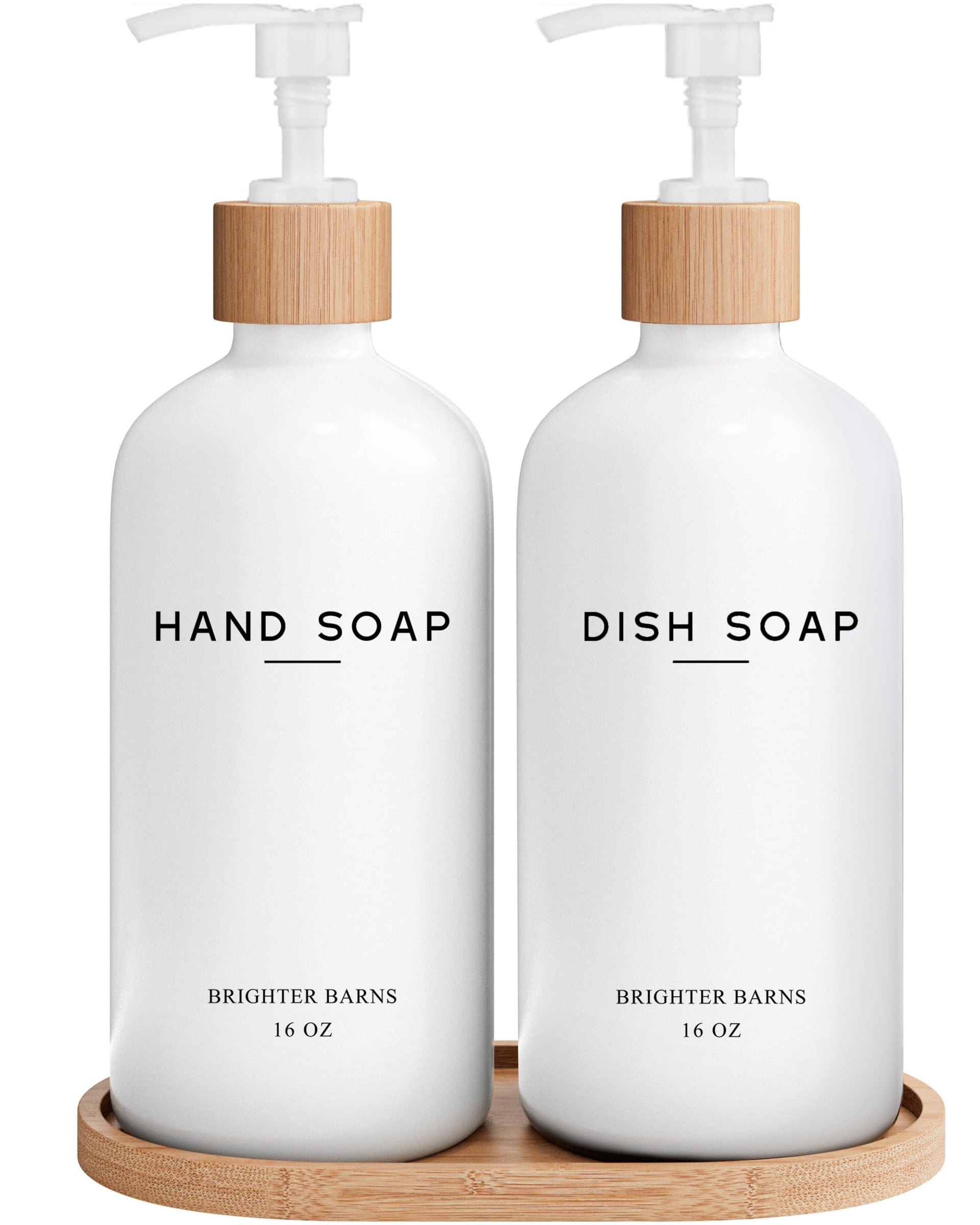 White Glass Hand and Dish Soap Dispenser Set by Brighter Barns (2 Count)