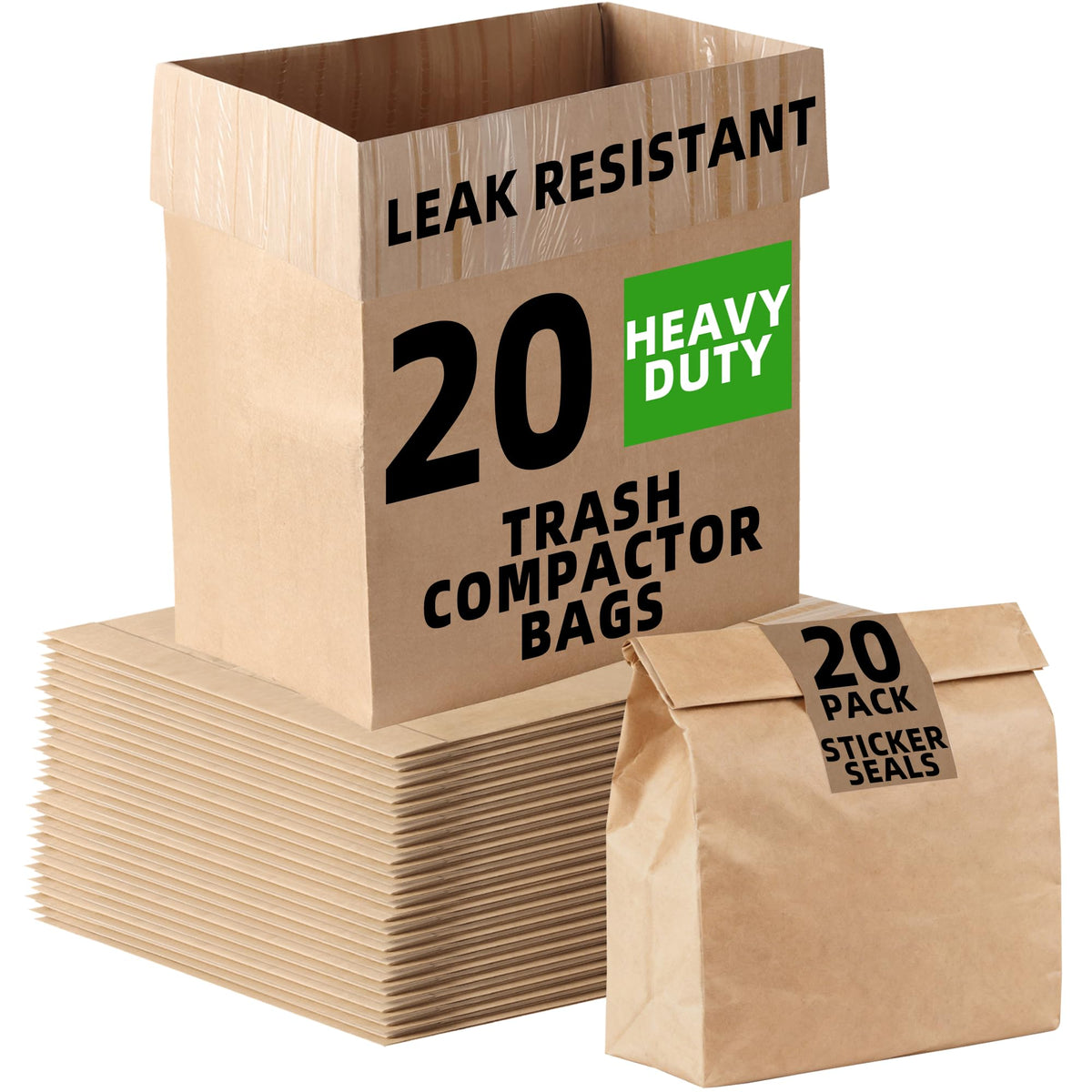 20-Pack) Calvana Super Strong Compactor Bags, Heavy-Duty Kitchen Paper Trash Bags with Leak Proof Plastic Liner, Fits GE Model Compactors with Rectangular Containers, Includes 20 Sticker Seals (20 Count)