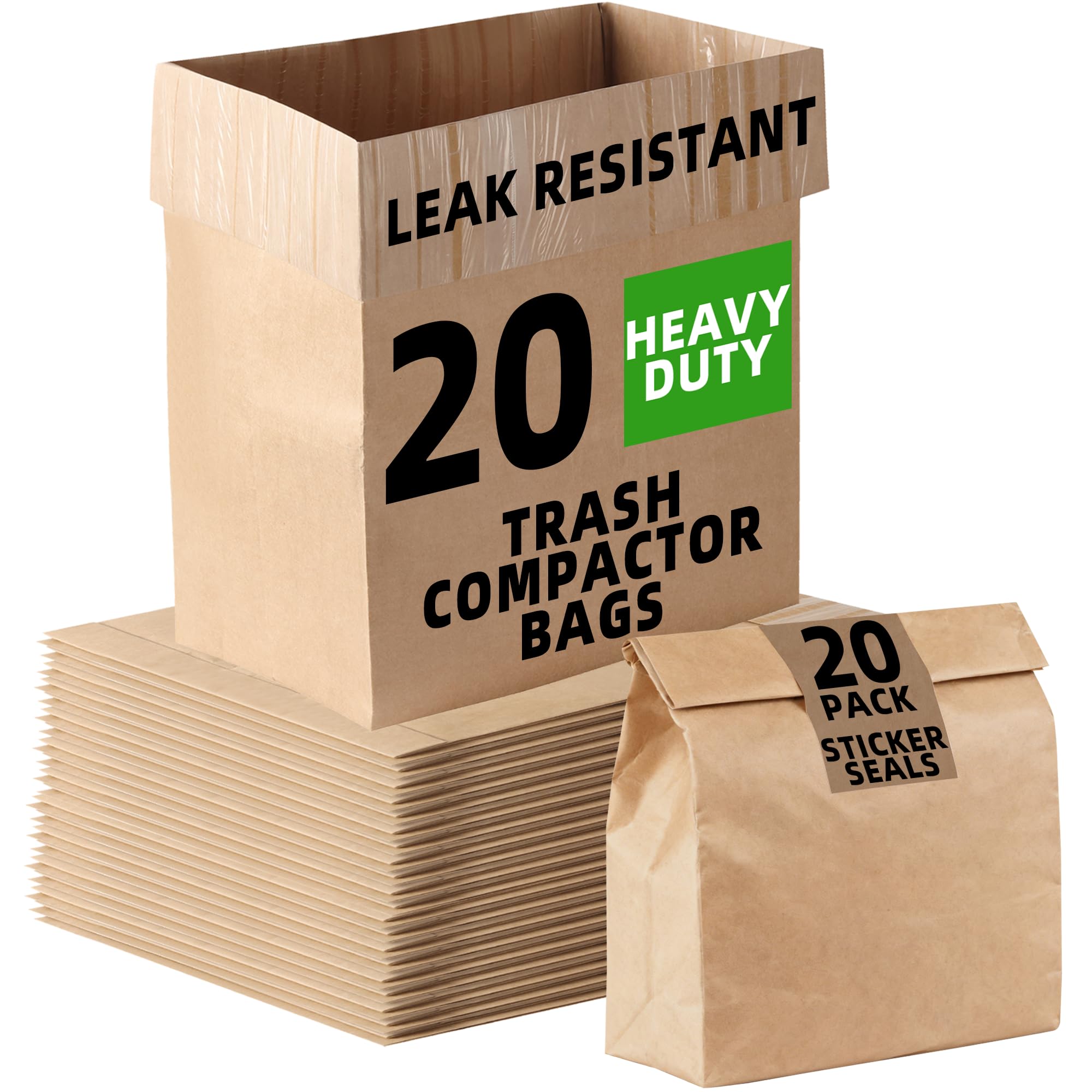 20-Pack) Calvana Super Strong Compactor Bags, Heavy-Duty Kitchen Paper Trash Bags with Leak Proof Plastic Liner, Fits GE Model Compactors with Rectangular Containers, Includes 20 Sticker Seals (20 Count)