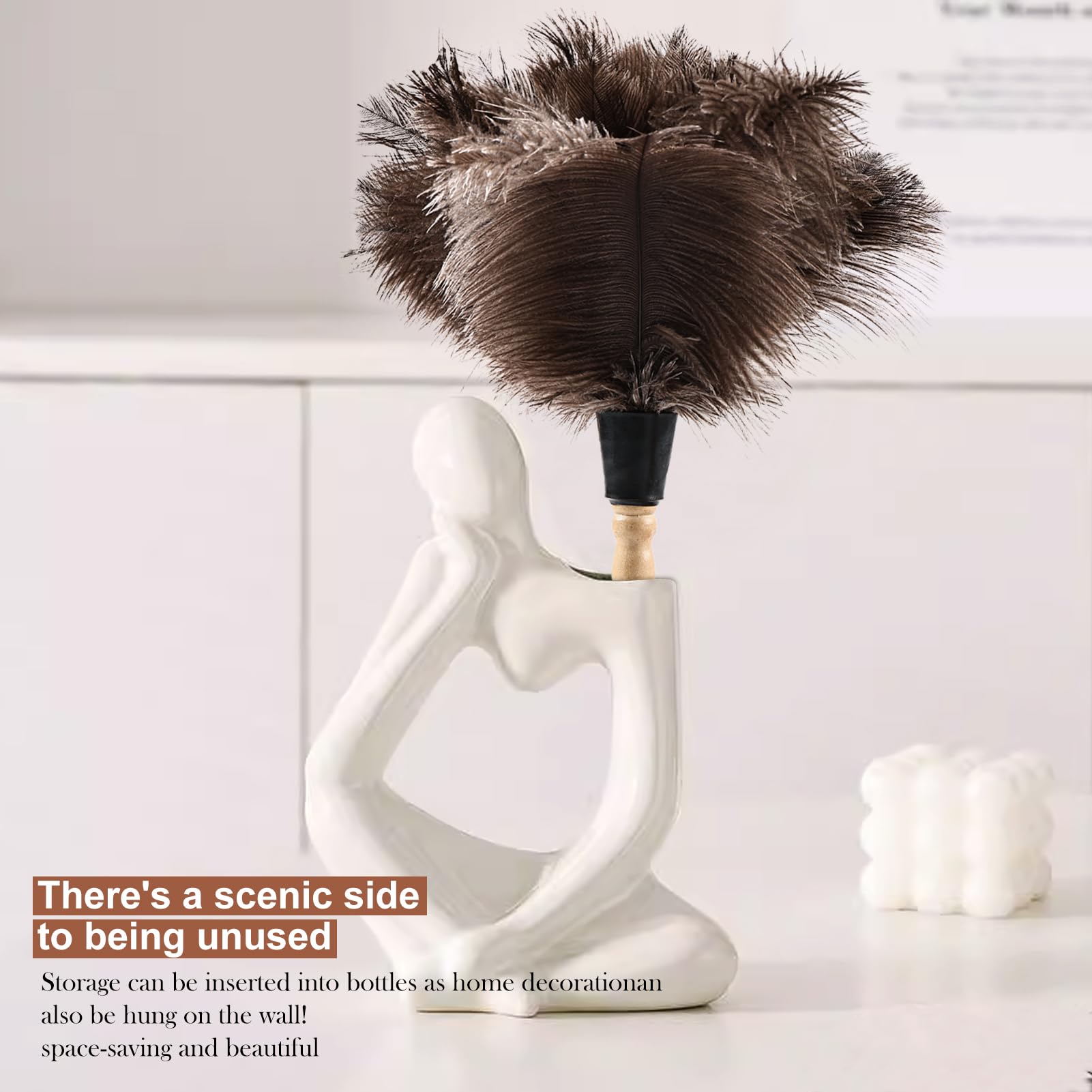 Ostrich Feather Duster 14" Natural Handheld Reusable Feathers Dusters with Wooden Handle for Cleaning Supplies Home Car Office (3 Count)