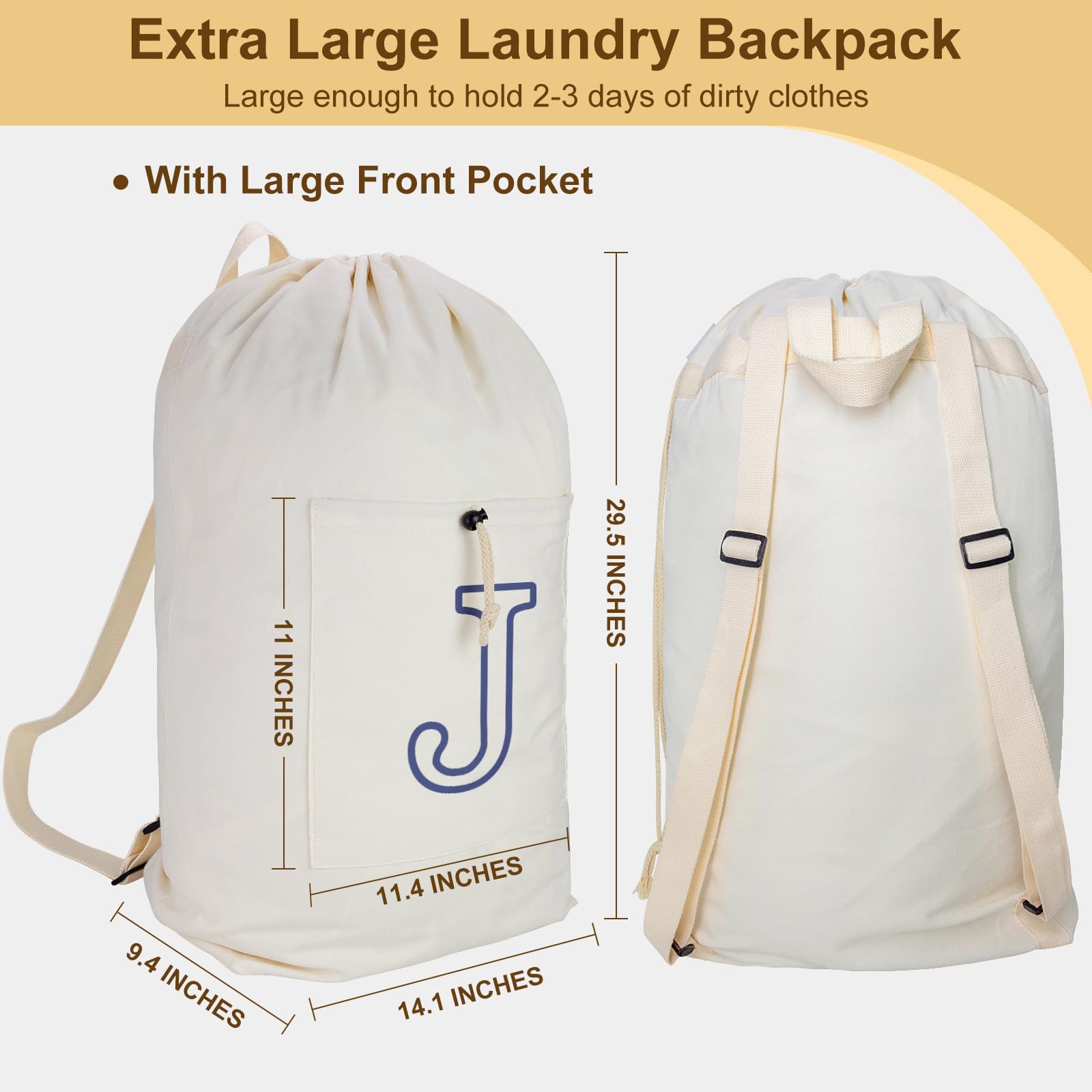 Laundry Bag Backpack Personalized Initial Canvas Laundry Bag