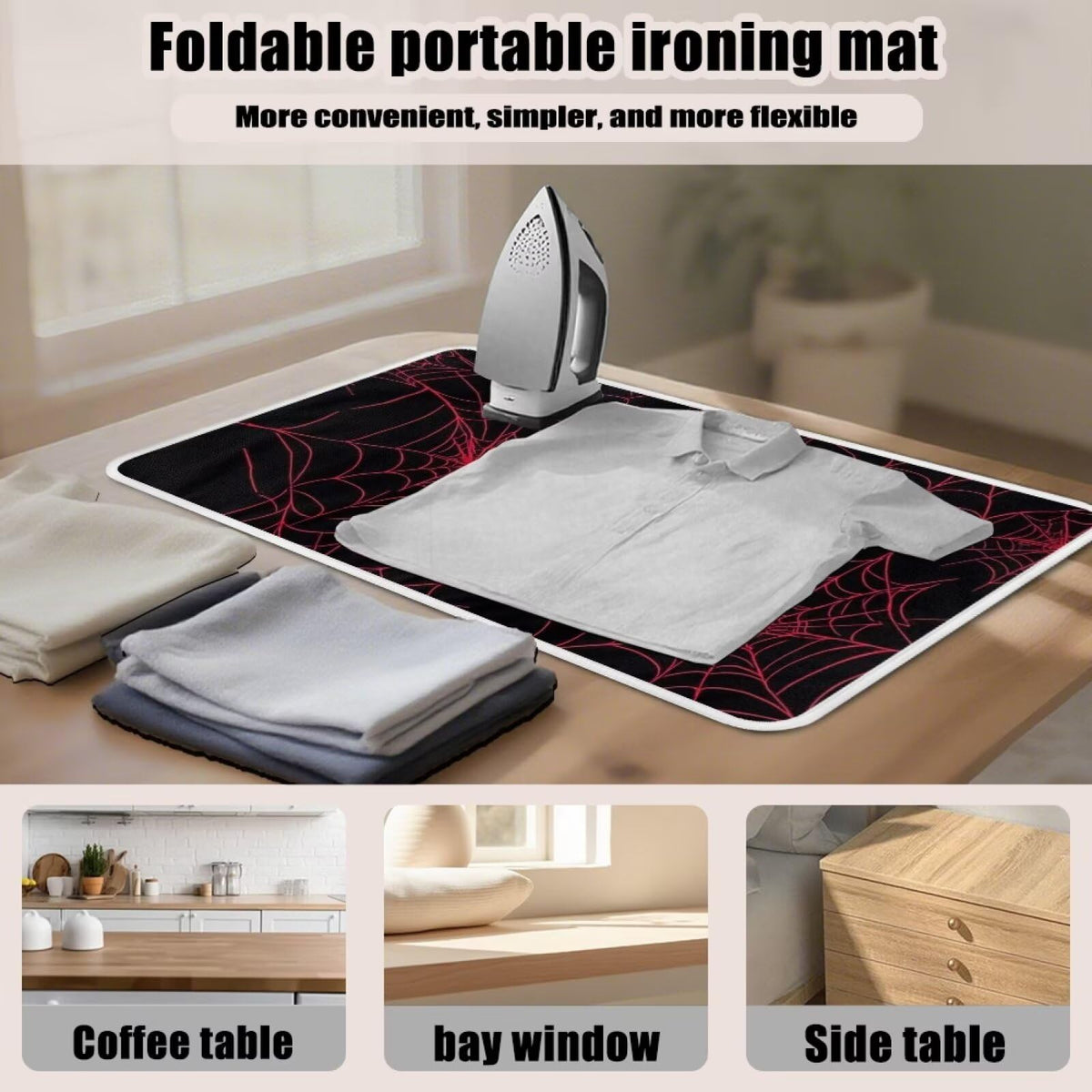 Ironing Mat Red Spider Web Portable Ironing Pad Blanket for Table Top Heat Resistance Foldable Lightweight 32 x 16 Inch Small Ironing Pads for Washer