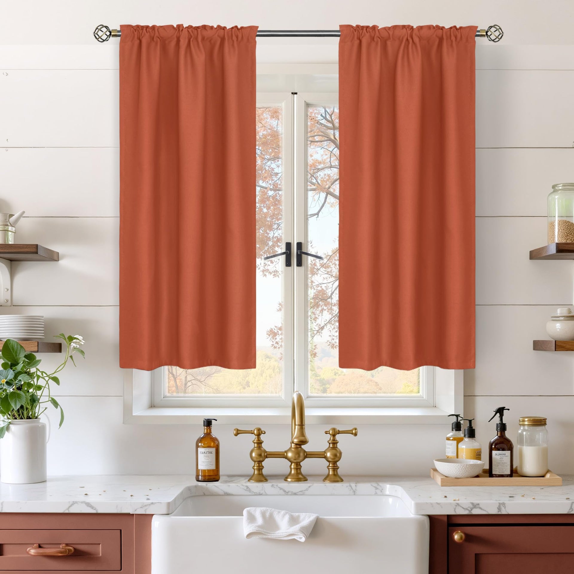 Terracotta Blackout Curains 45 Inch Length for Short Kitchen Window (2 Count)