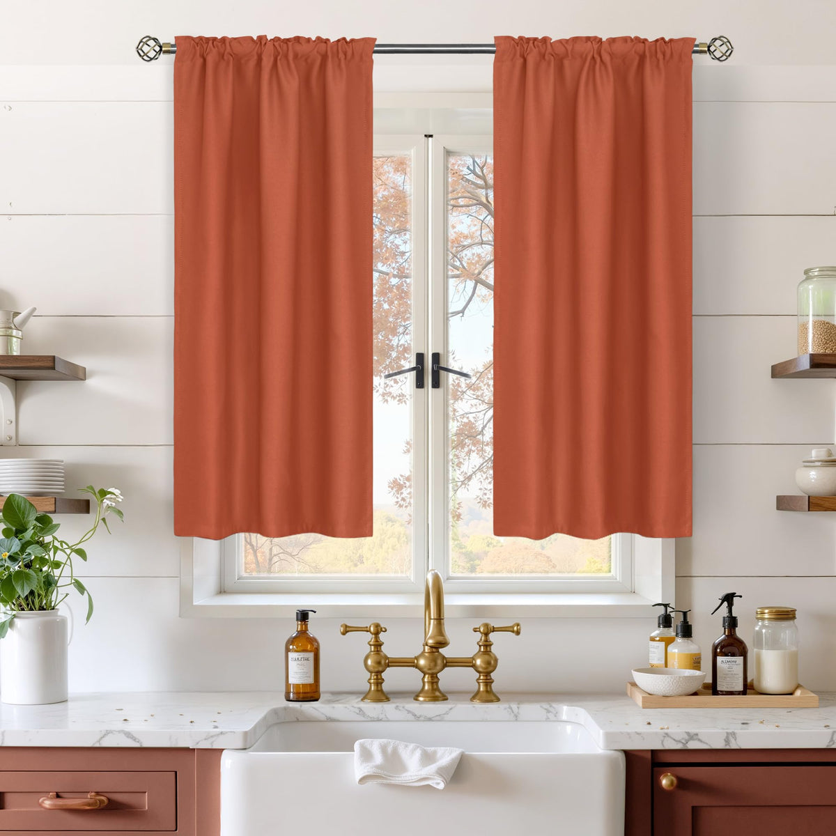 Terracotta Blackout Curtains 40 Inches Long for Short Kitchen Window (2 Count)