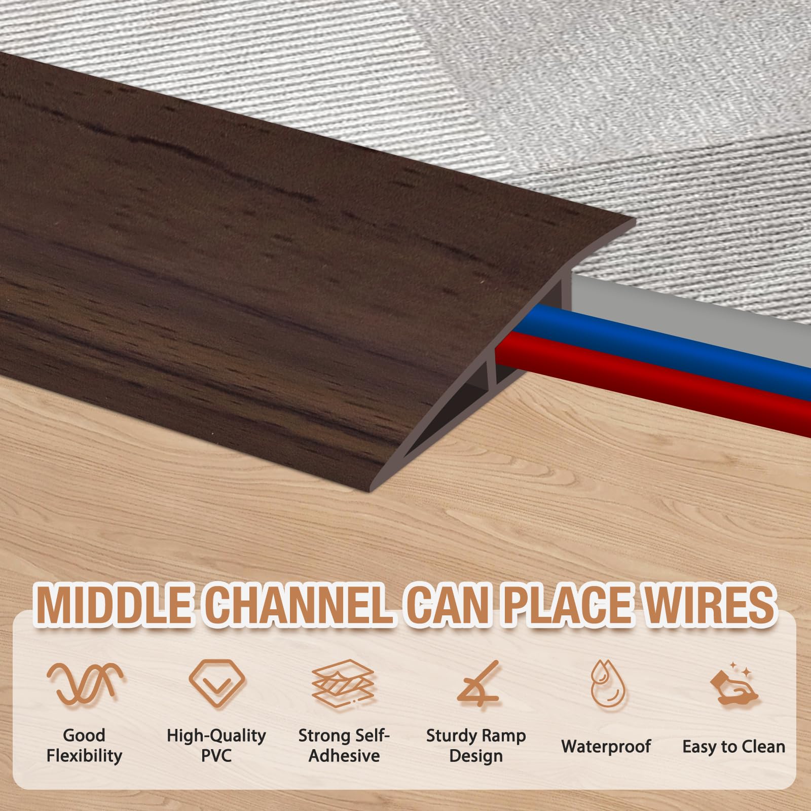 Floor Transition Strip Self Adhesive Vinyl Door Threshold Strip (10 Foot)