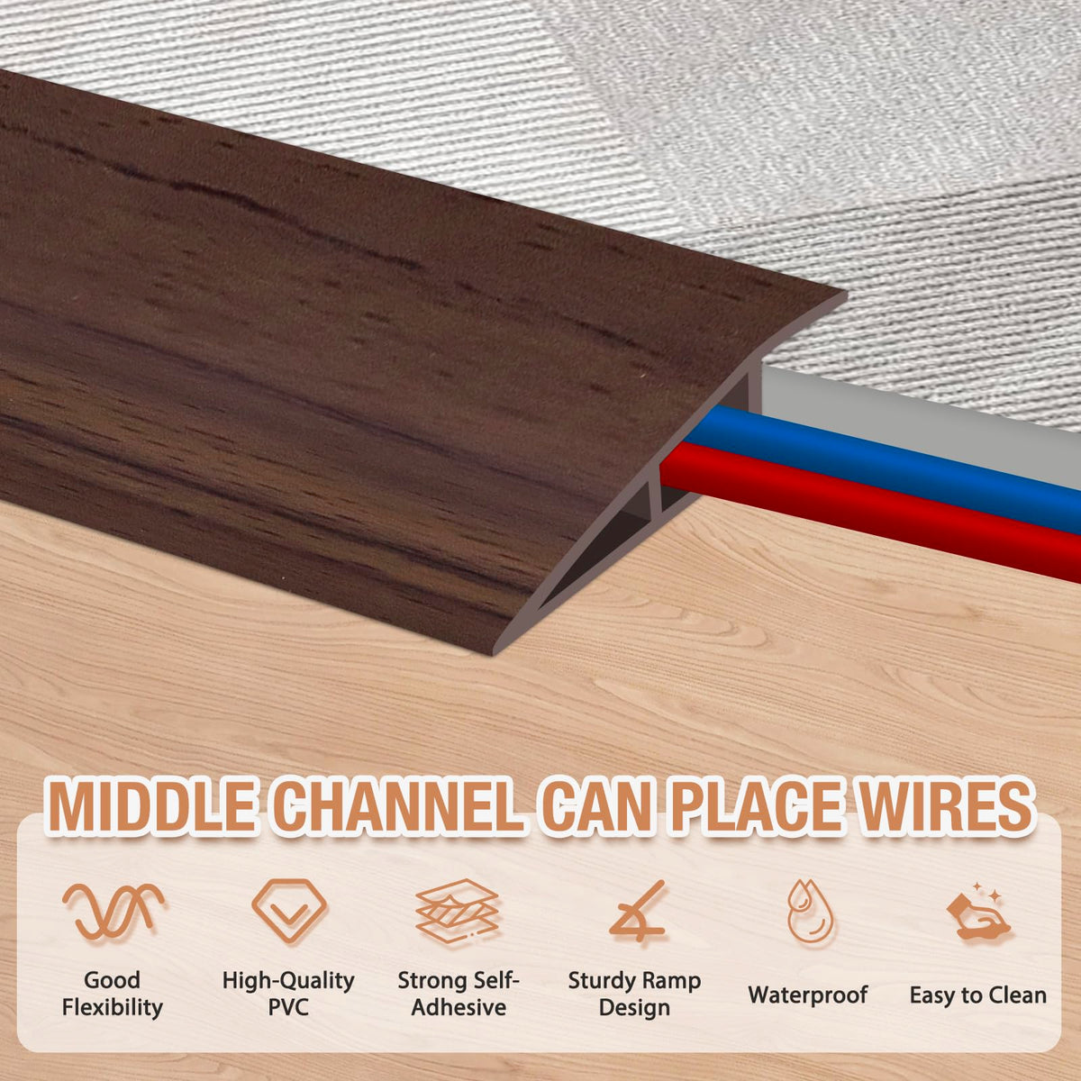 Floor Transition Strip Self Adhesive Vinyl Door Threshold Strip (6.6 Foot)