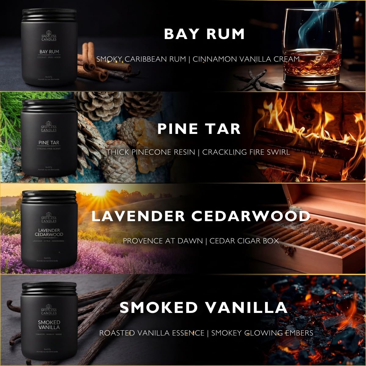 Men's Candle Gift Set; 4 x 8oz Scented Candles; Bay Rum (4 Count)