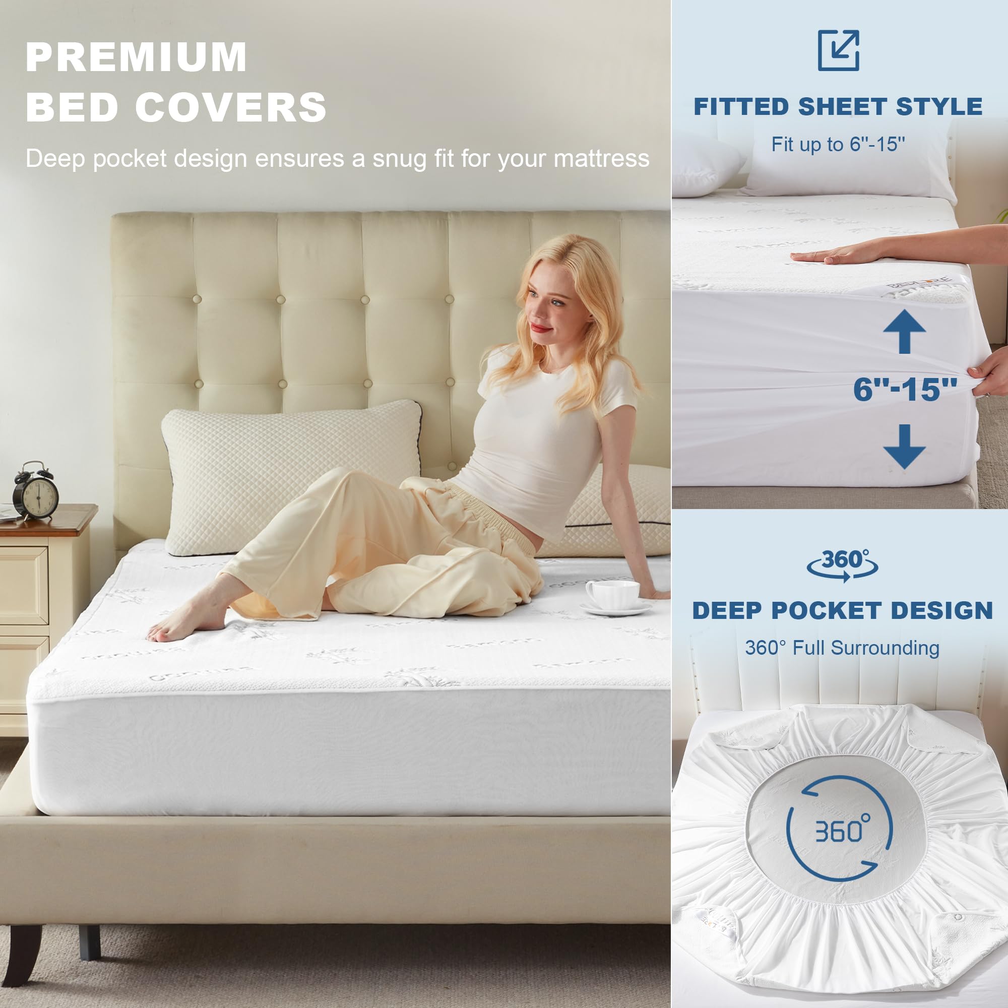 Twin Size Waterproof Mattress Protector Bamboo Viscose Bed Cover