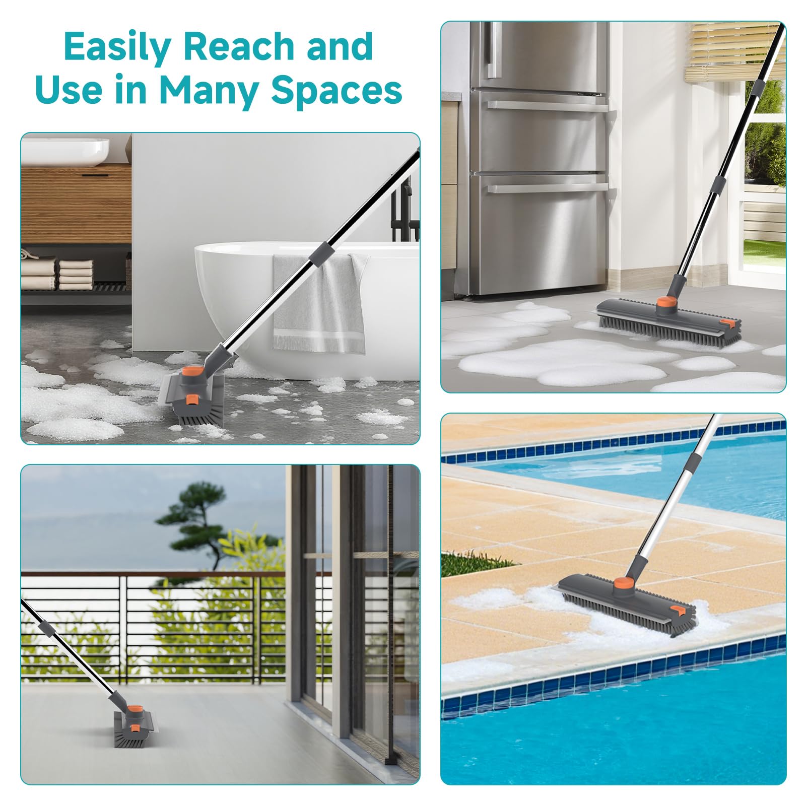 Floor Scrub Brush with Long Handle Length Adjustable
