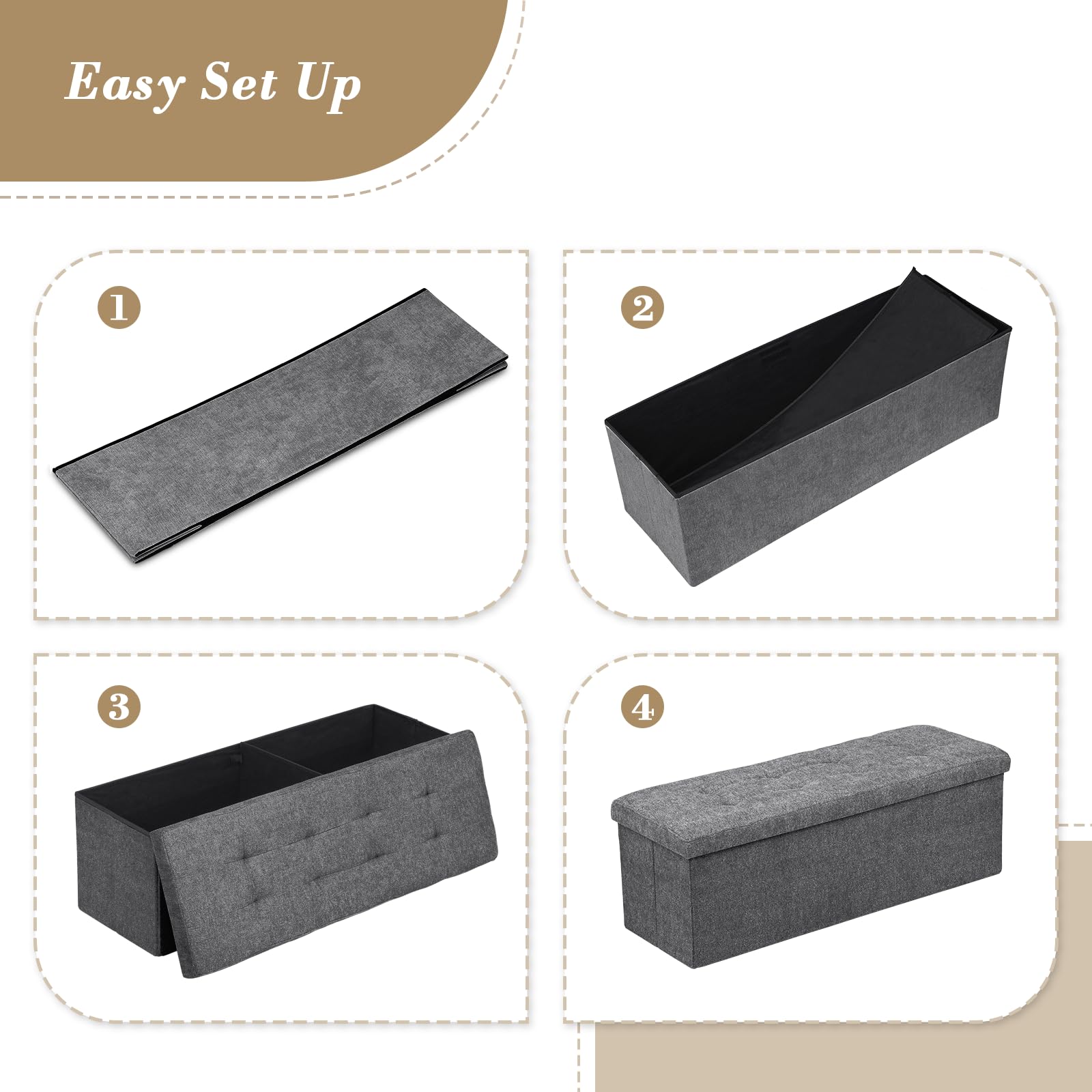 43" Storage Ottoman Bench Folding Bench with 130L Hidden Storage