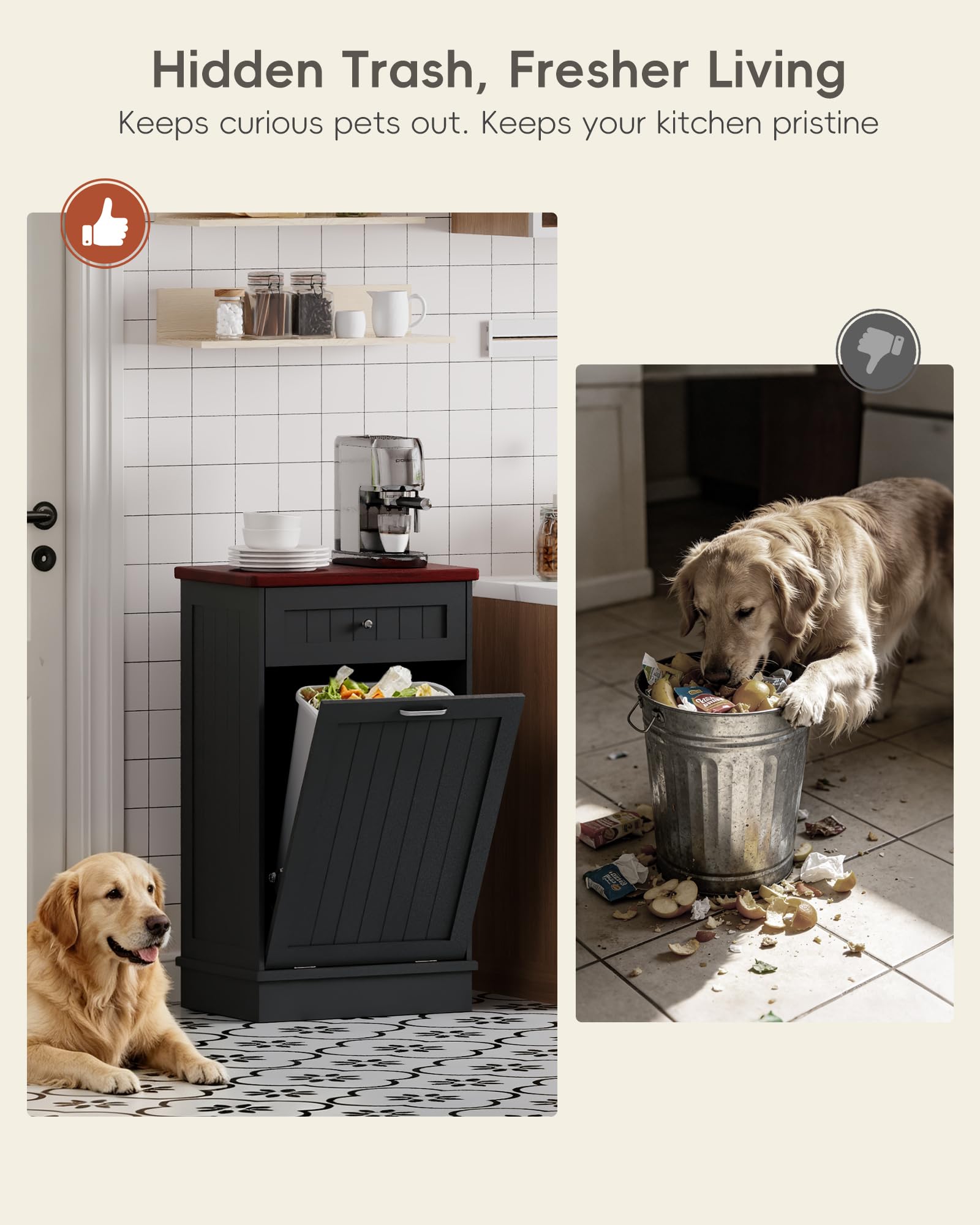 10 Gallon Tilt Out Trash Cabinet with Big Storage Drawer