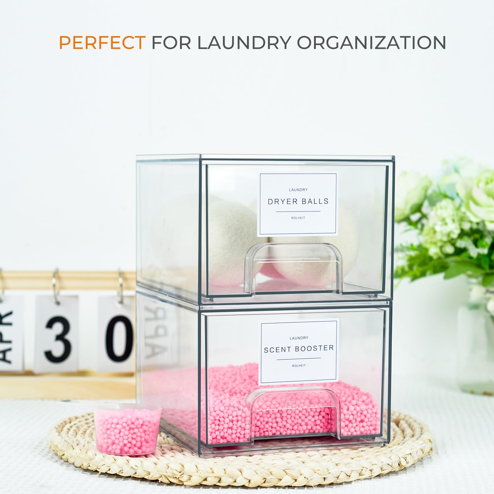 4 Pack Laundry Room Organization Storage Drawers with Labels (4 Count)