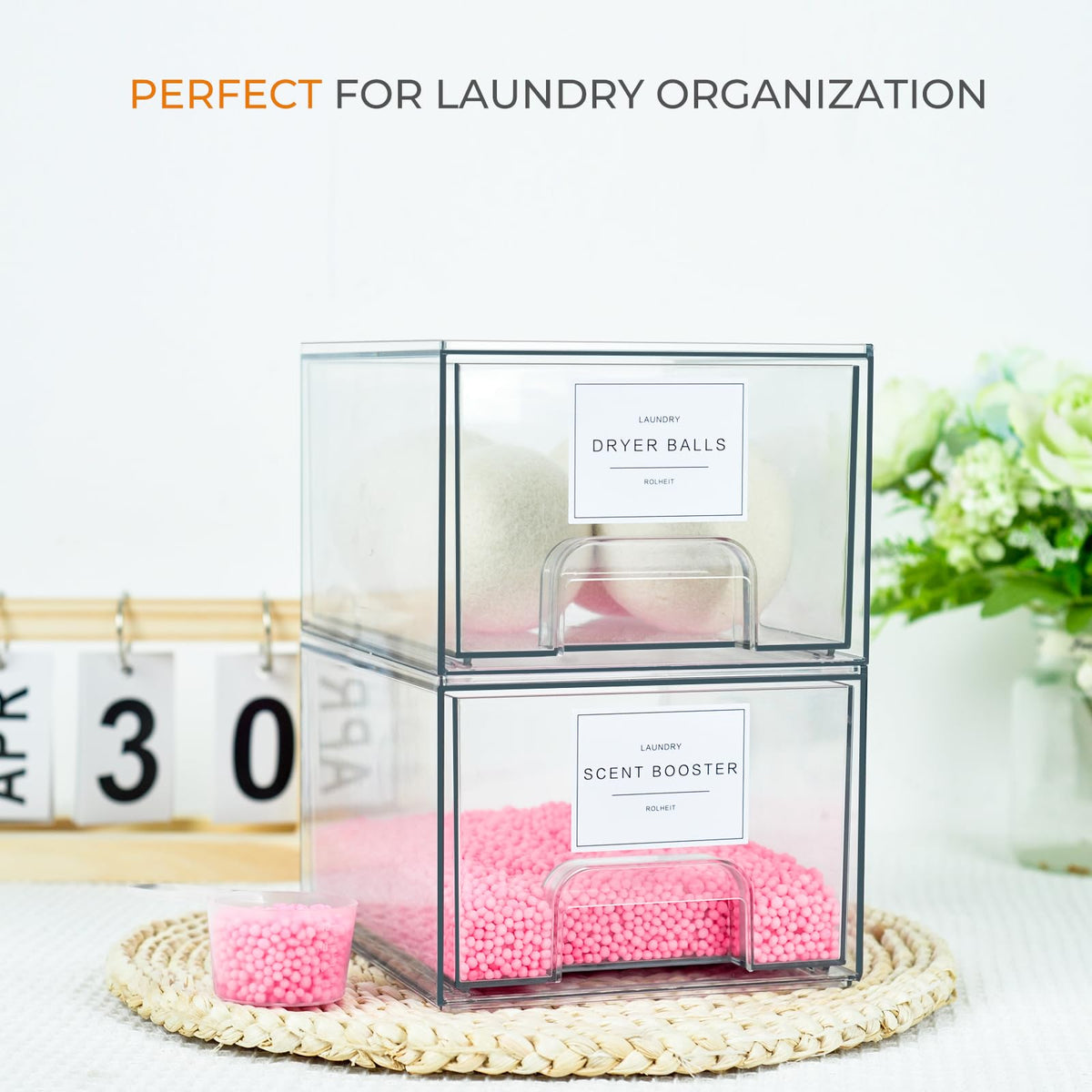 2 Pack Laundry Room Organization Storage Drawers with Labels (2 Count)