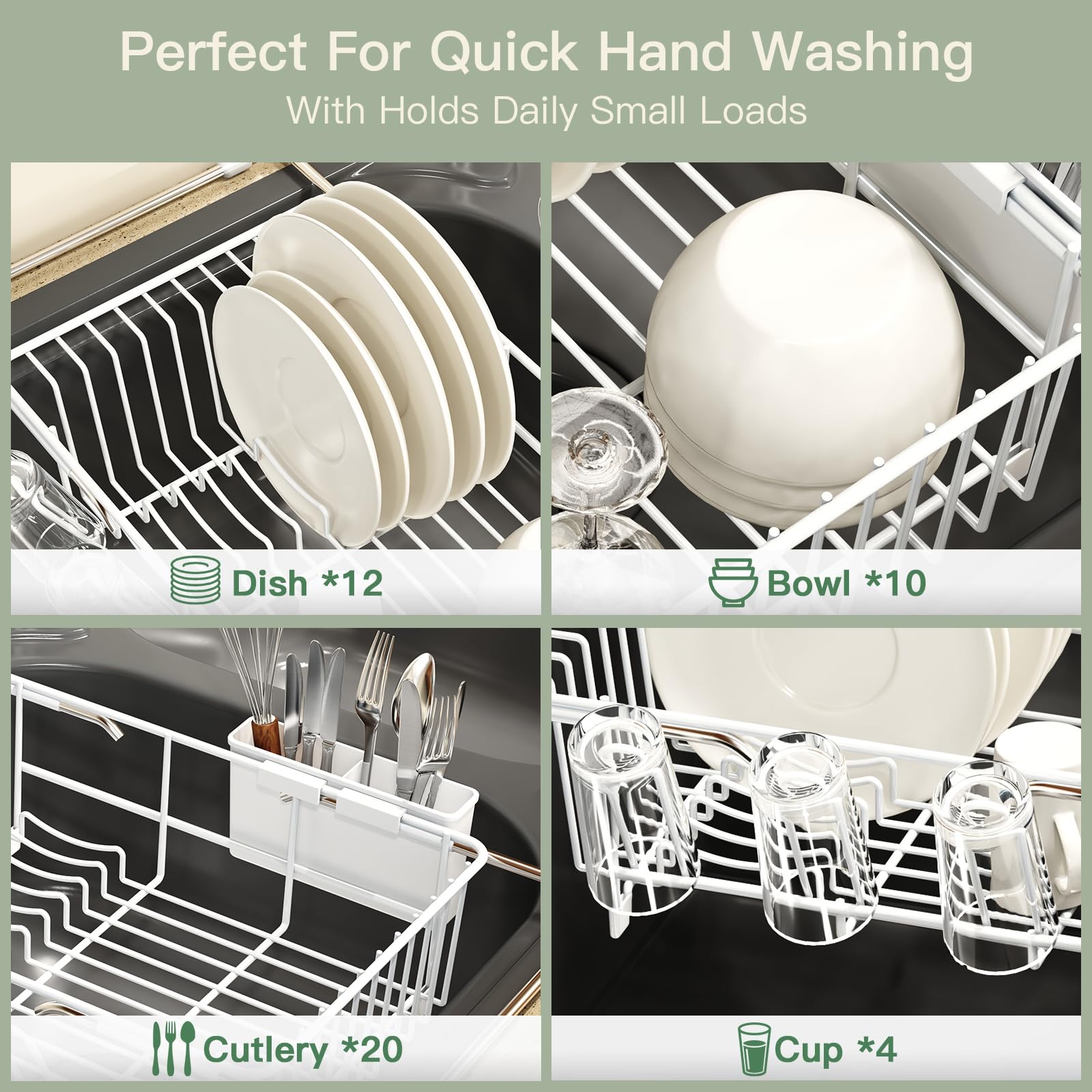 White Dish Drying Rack Over The Sink with Utensil Holder