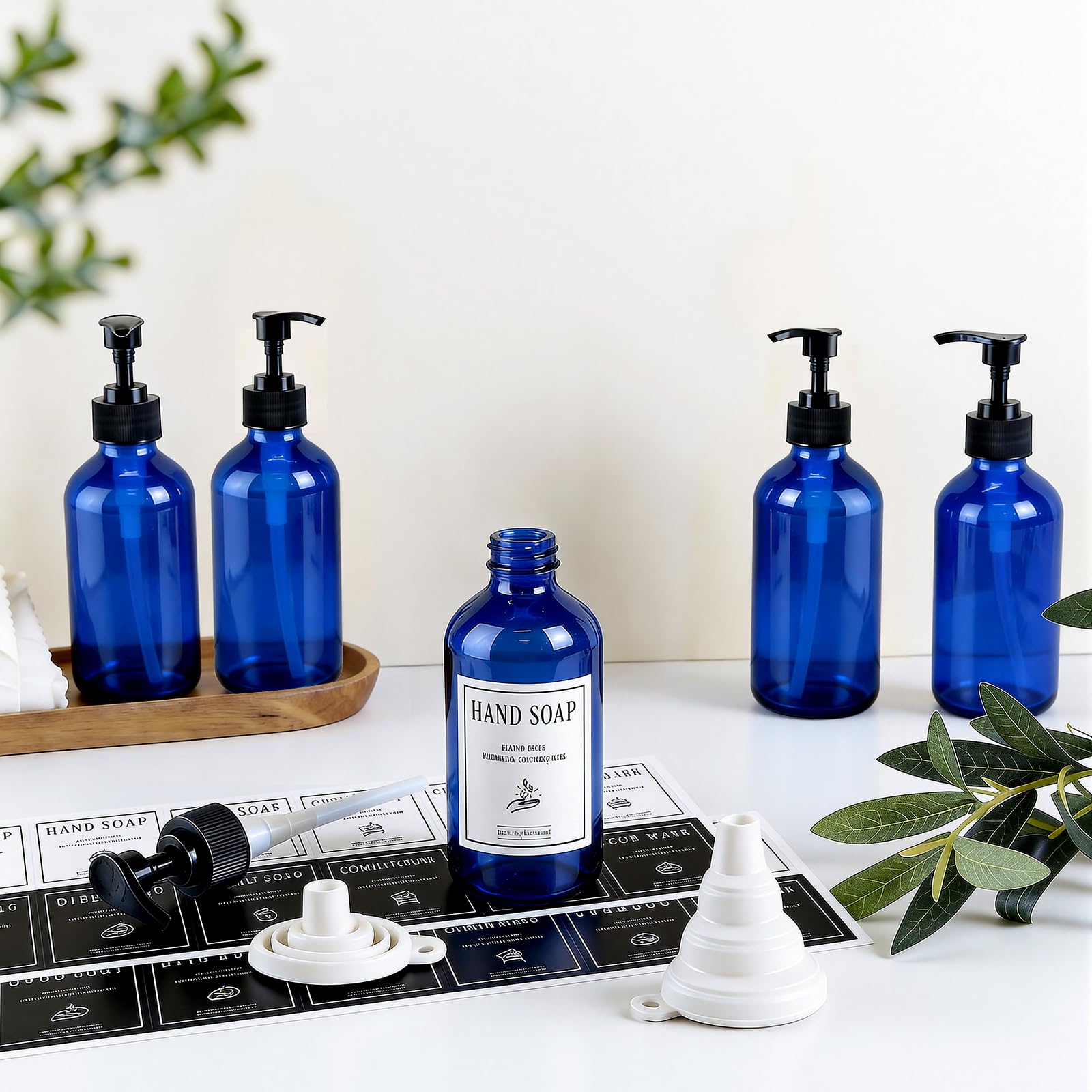 12 Pack 8oz Blue Glass Soap Dispensers with Pump (12 Count)