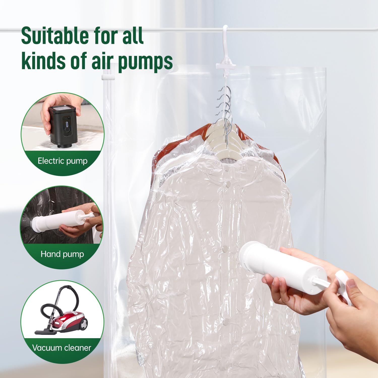 Hanging Vacuum Storage Bags For Clothes With Hand Pump (4 Count)