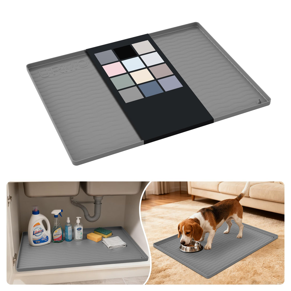 Waterproof Silicone Under Sink Mat 25'' x 19'' Shelf Liner for Kitchen and Bathroom