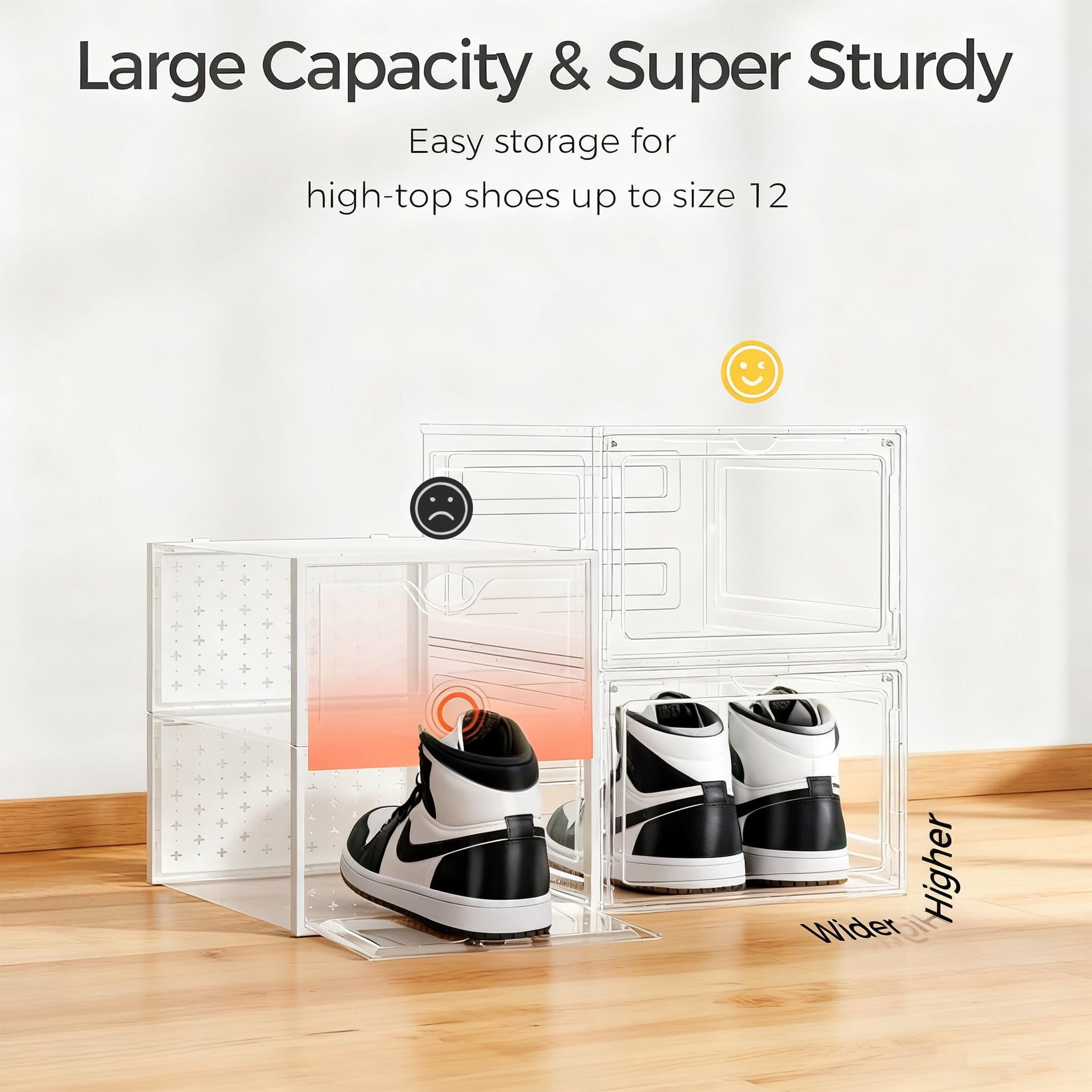 Upgraded Hard Shoe Storage Box 6 Pack XL Clear Shoe Organizer (6 Count)