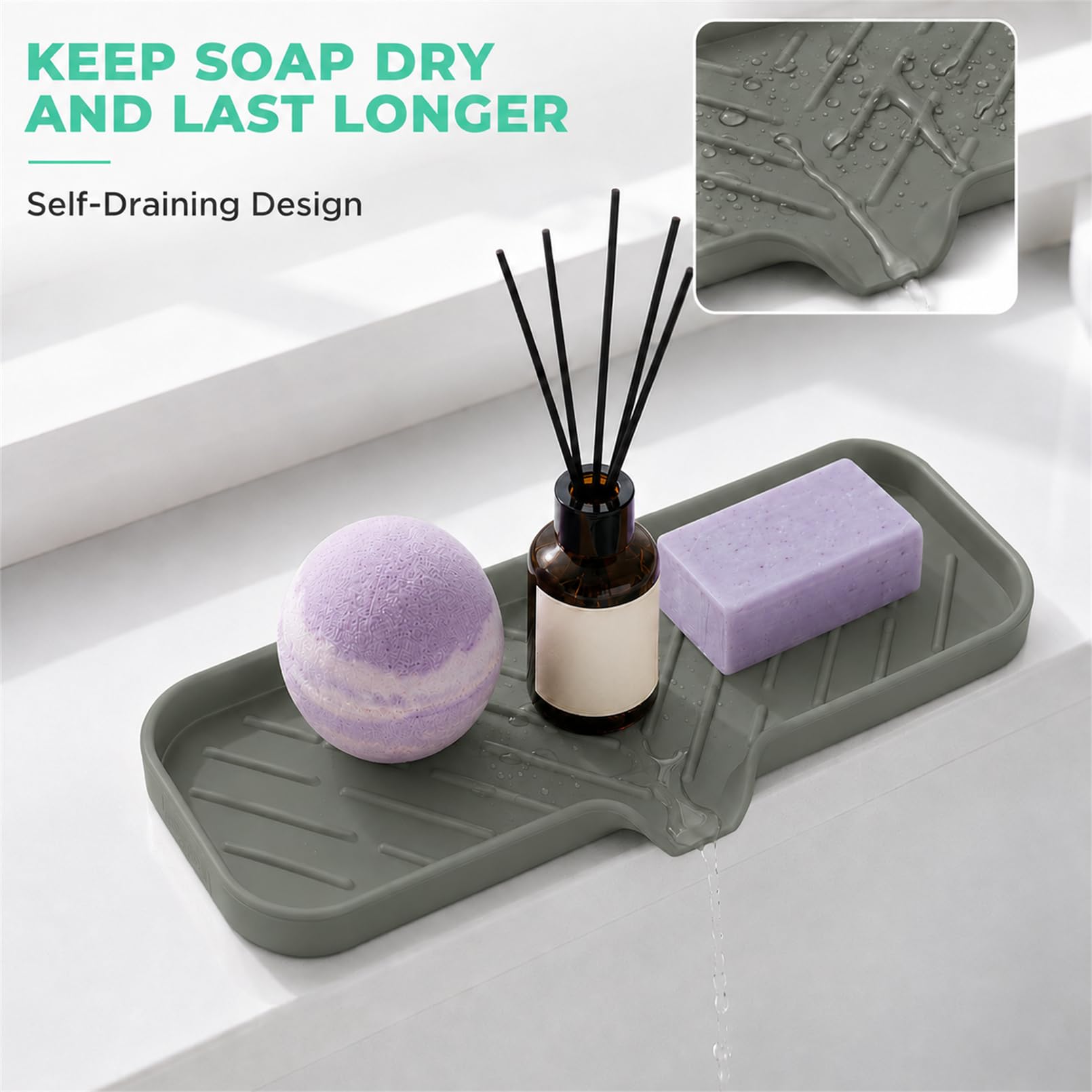 Silicone Soap Dish with Drain Spout