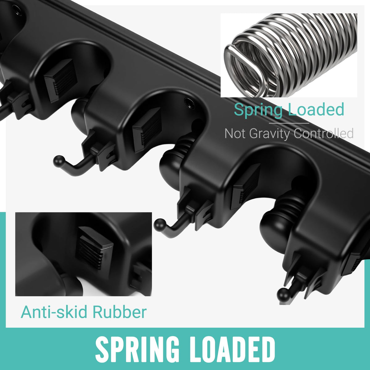 Wall Mount Broom Holder 5 Slots 6 Hooks Mop Organizer Rack
