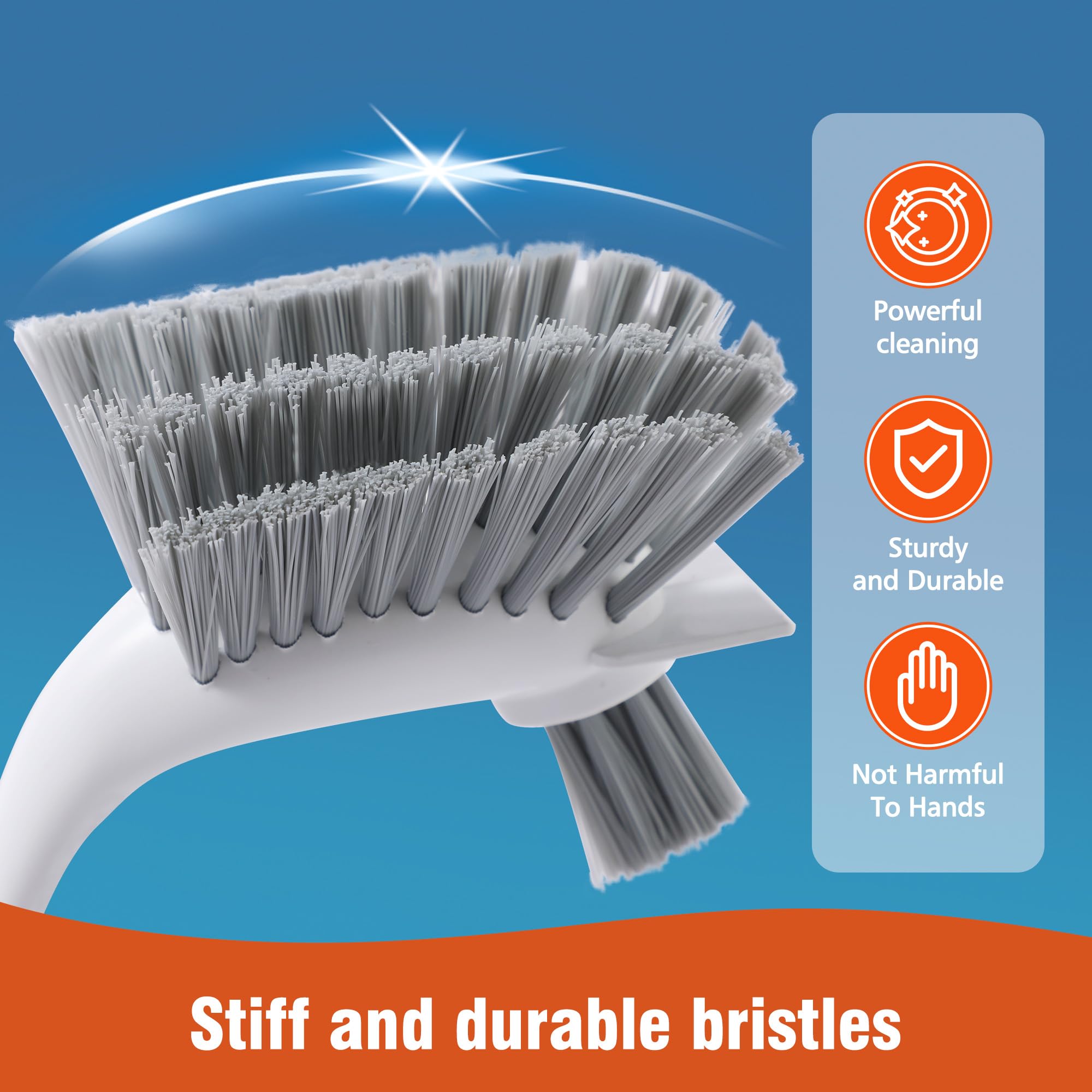 4 Pack Heavy Duty Dish Scrub Brushes with Long Handle (4 Count)