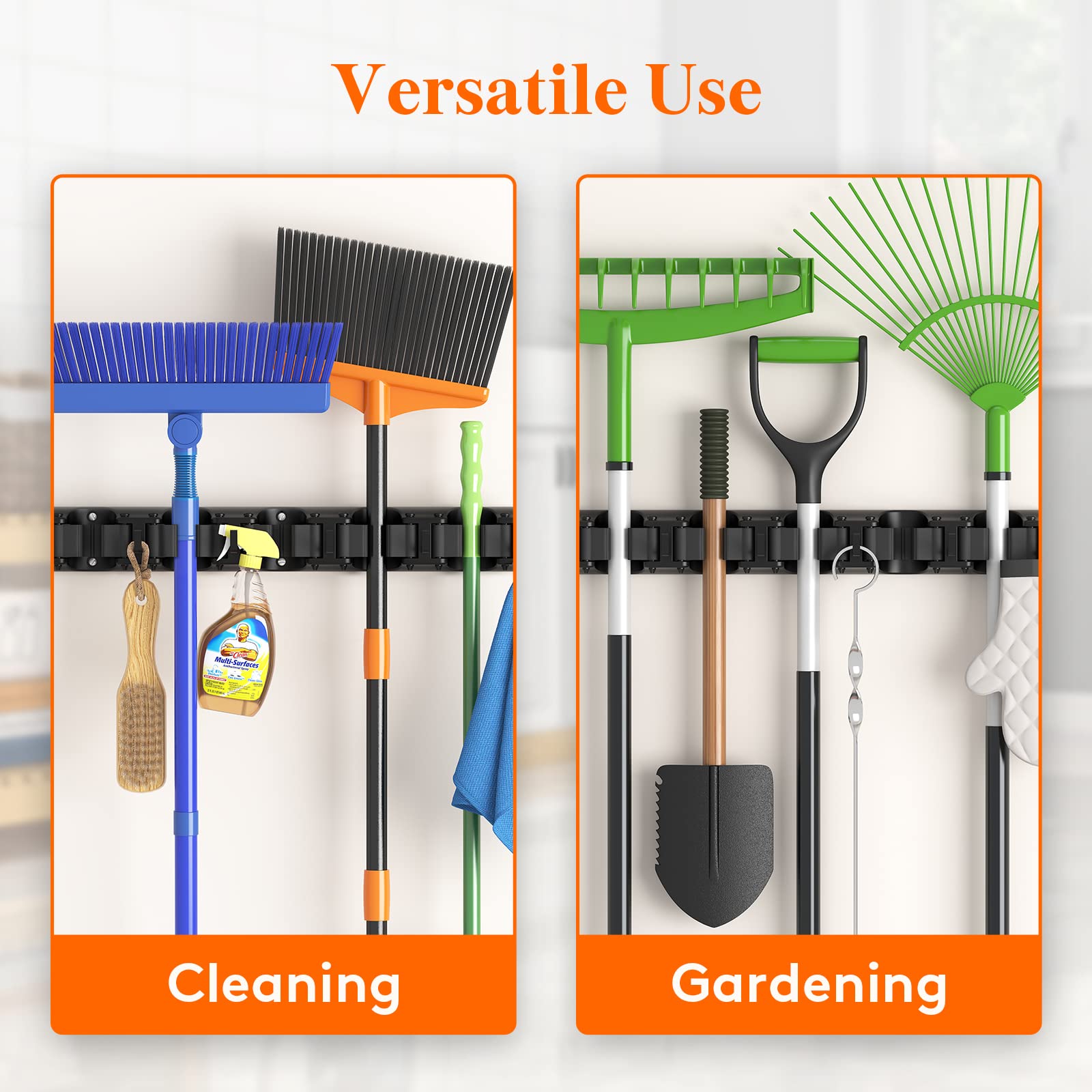 Mop and Broom Holder Organzier Wall Hanging Mount (2 Count)