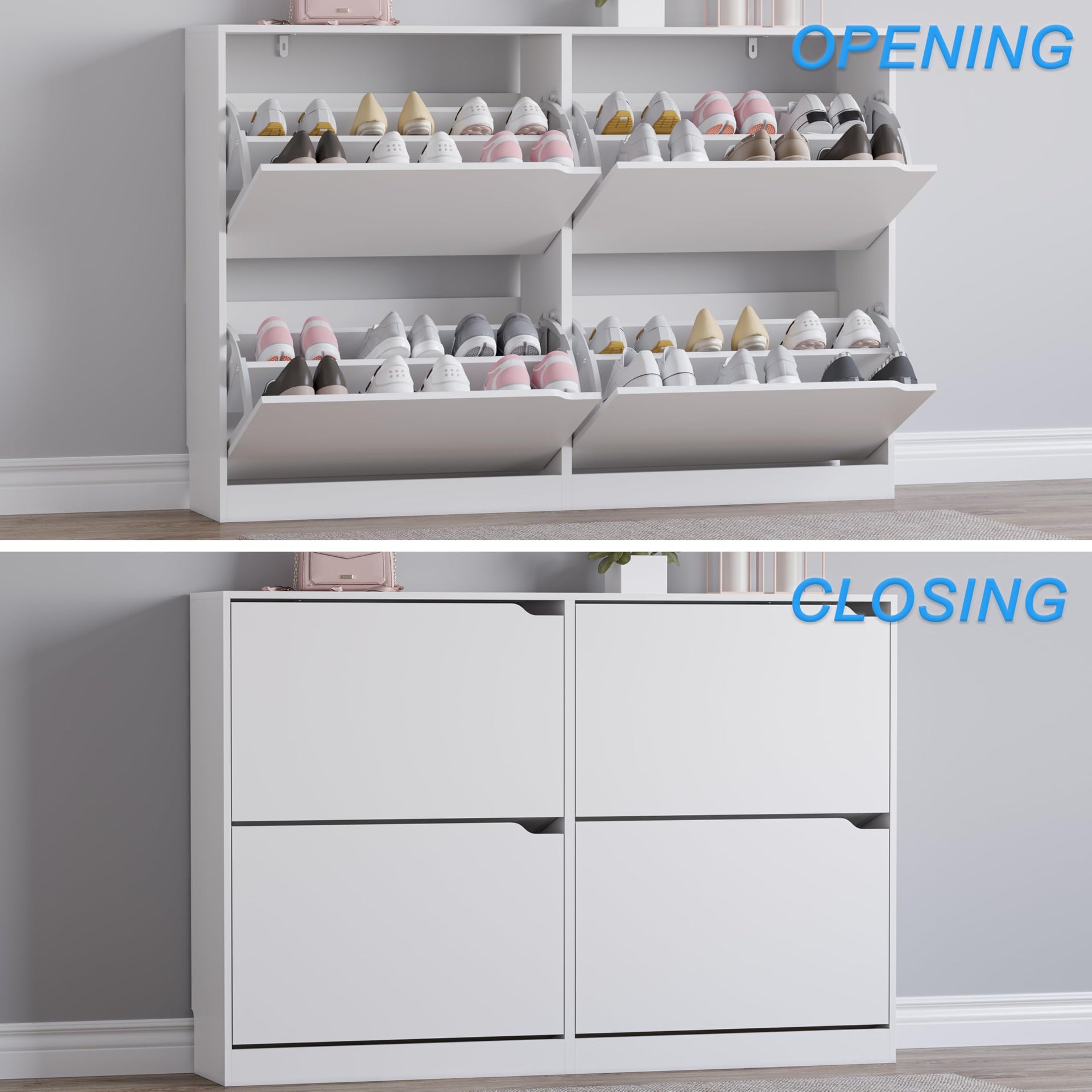 Shoe Cabinet with 4 Flip Drawers