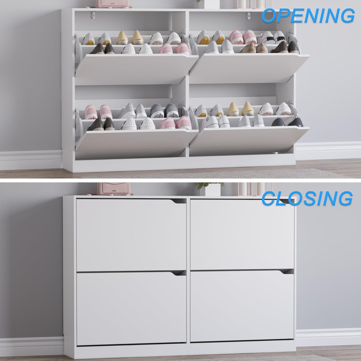 Shoe Cabinet with 4 Flip Drawers