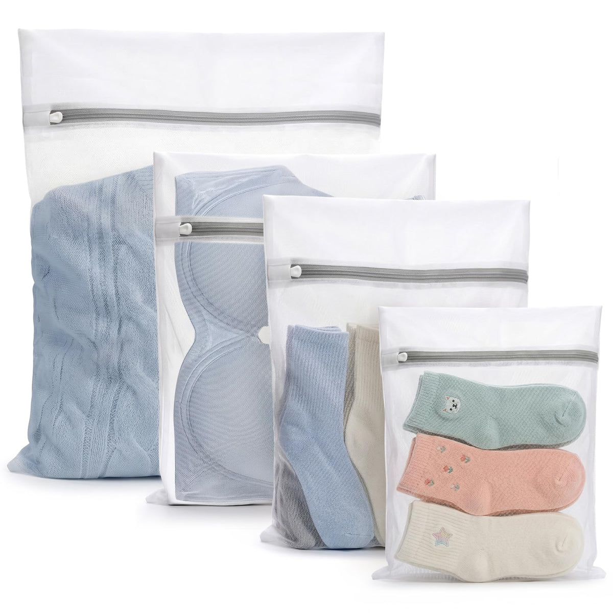 4Pcs Durable Fine Mesh Laundry Bags for Delicates (4 Count)