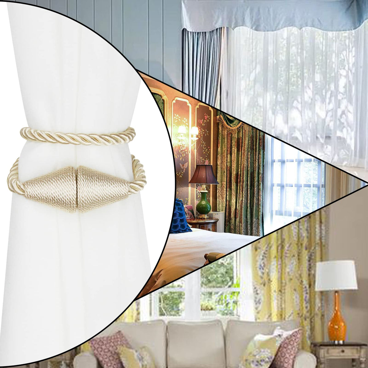 Magnetic Curtain Tiebacks Rope Decorative Holdbacks for Drapes Nieffeiy