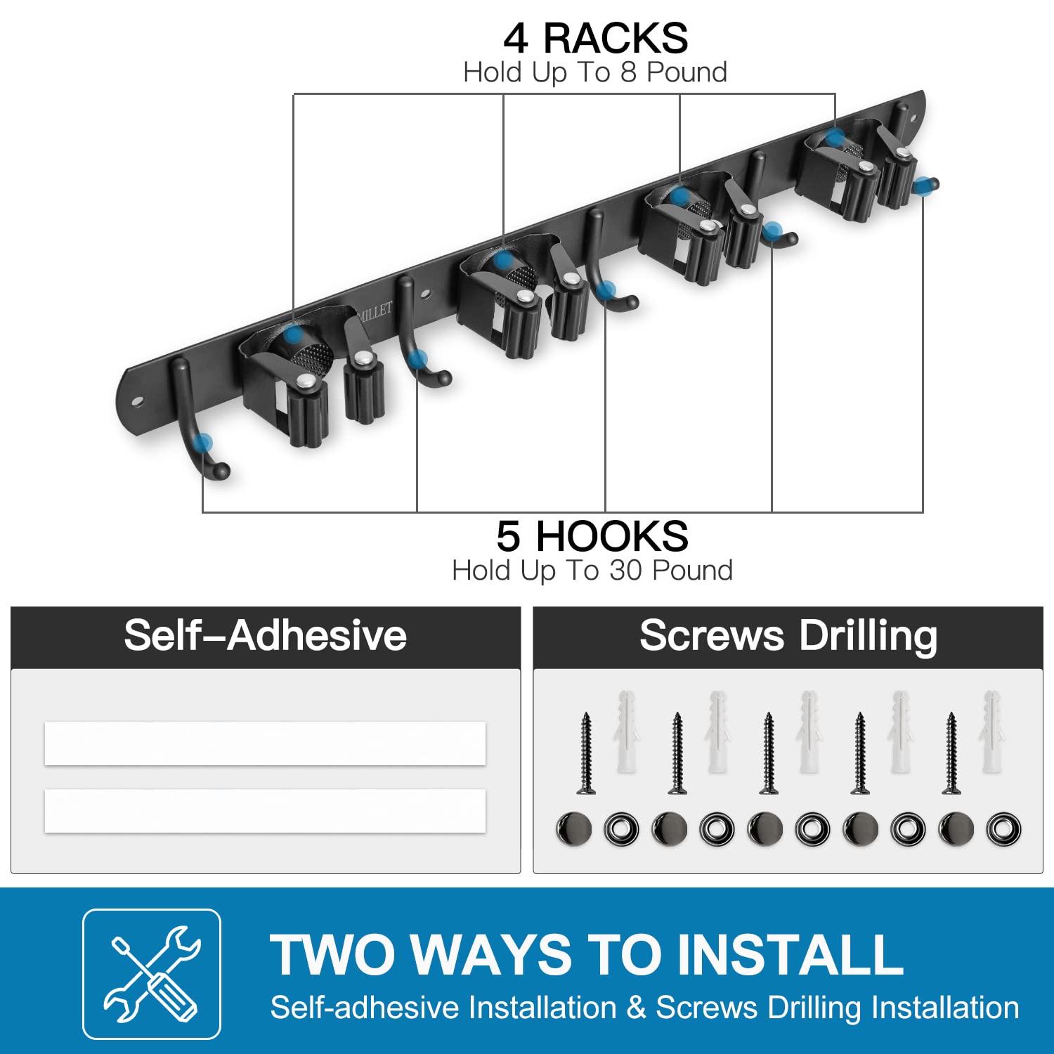 2 Pack Broom Holder Wall Mount (2 Count)