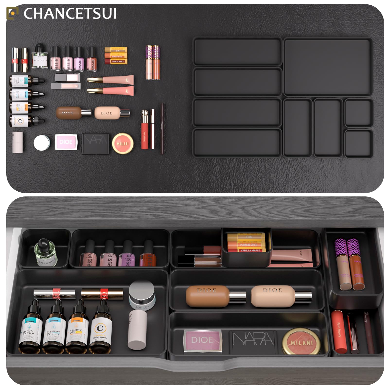 Black Bathroom Drawer Organizer Trays (62.0822 Ounce)