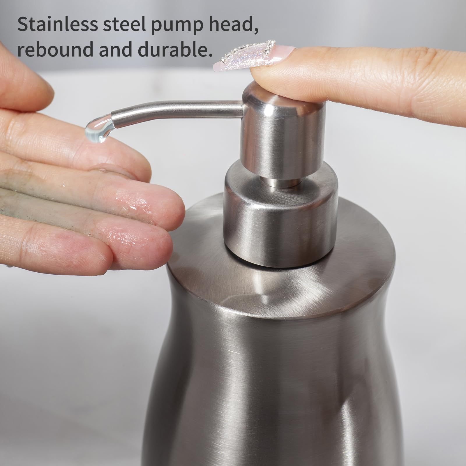 Brushed Stainless Steel Countertop Soap Dispenser Rust and Leak Resistant Hand Soap Pump with Funnel for Kitchen Countertops and Bathroom Dispensers