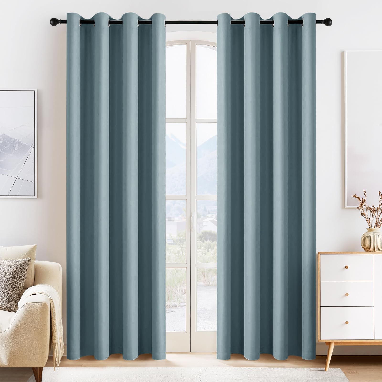 Dusty Blue Blackout Curtains 80 inch Long 2 Panels Set (2 Count)