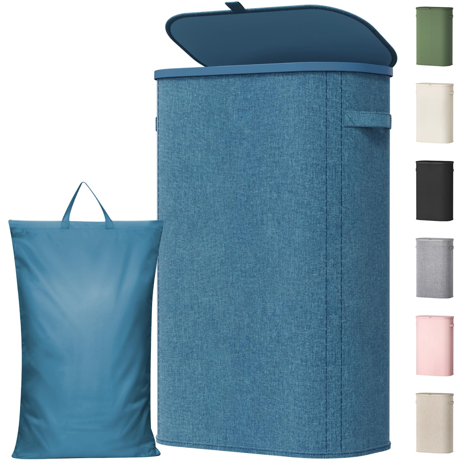 Slim Laundry Basket with Lid and Removable Bag