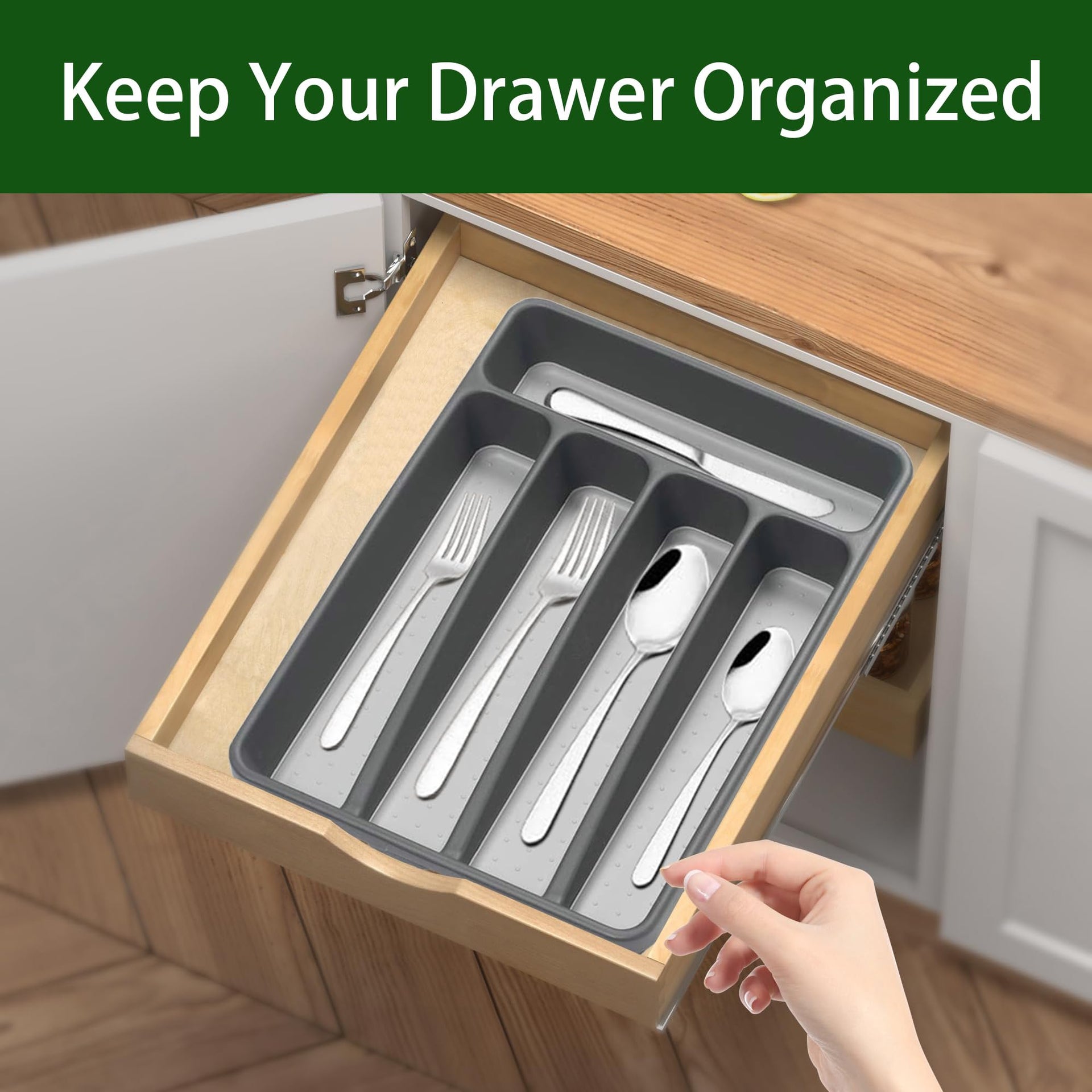 Silverware Organizer 2 Pieces Utenisl Organizer Holder Kitchen Drawer Organizer Plastic Silverware Tray for Drawer Flatware Organizer 5 Compartment Black (2 Count)