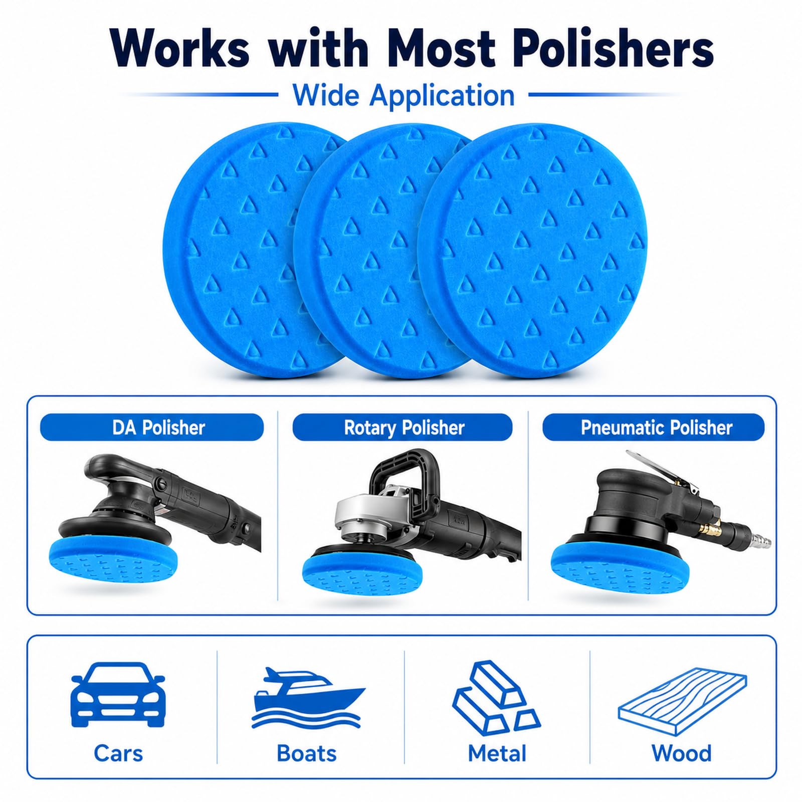 Polishing Pad 6.5 Inch 3 Pack Blue Foam Buffing Pads for Car Detailing (3 Count)