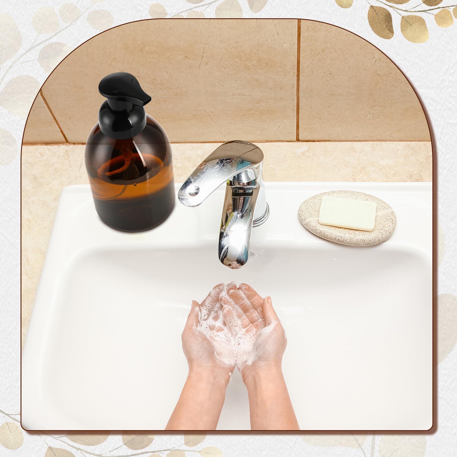 16 Pcs 17 oz Amber Foaming Soap Dispenser Refillable Foam Pump Bottle Liquid Plastic Container for Kitchen Bathroom Commercial Concentrated or Regular Shampoo Body Wash Dish Liquid Soap (16 Count)