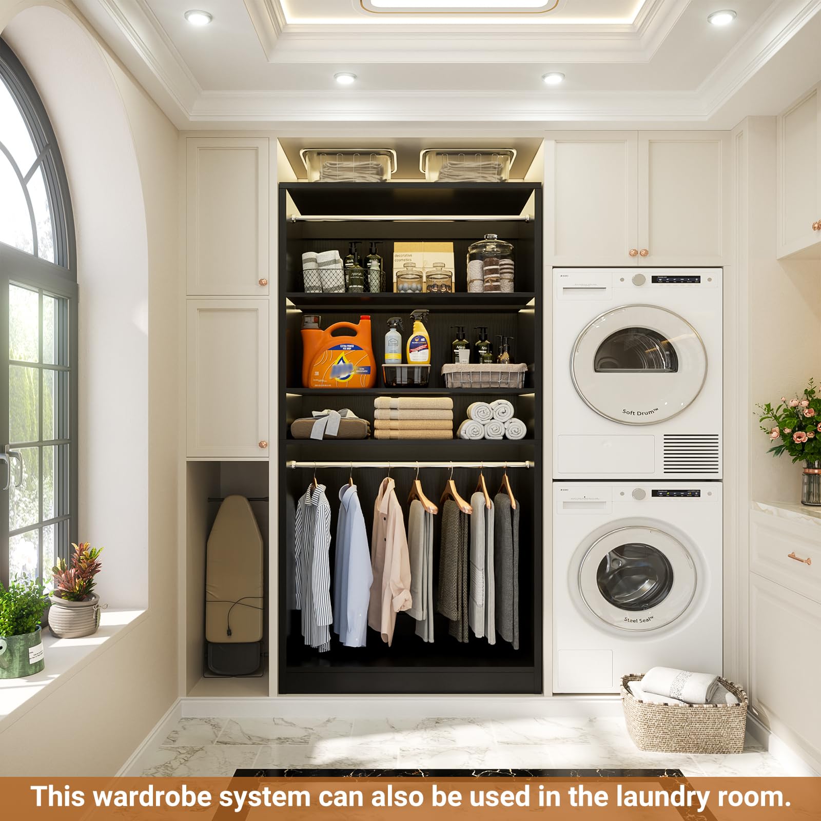 3FT Freestanding Closet System with 2 Hanging Rods & Adjustable Shelve